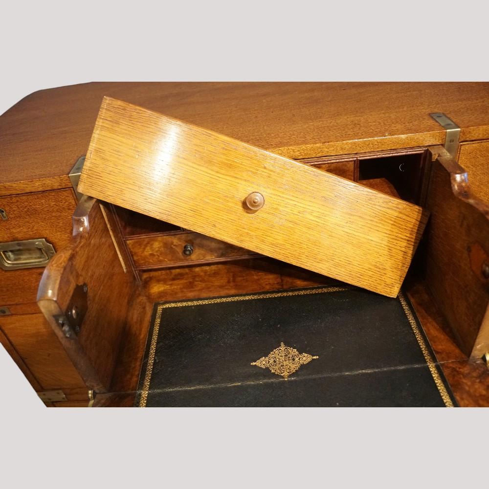 Victorian oak secretaire campaign chest For Sale 3