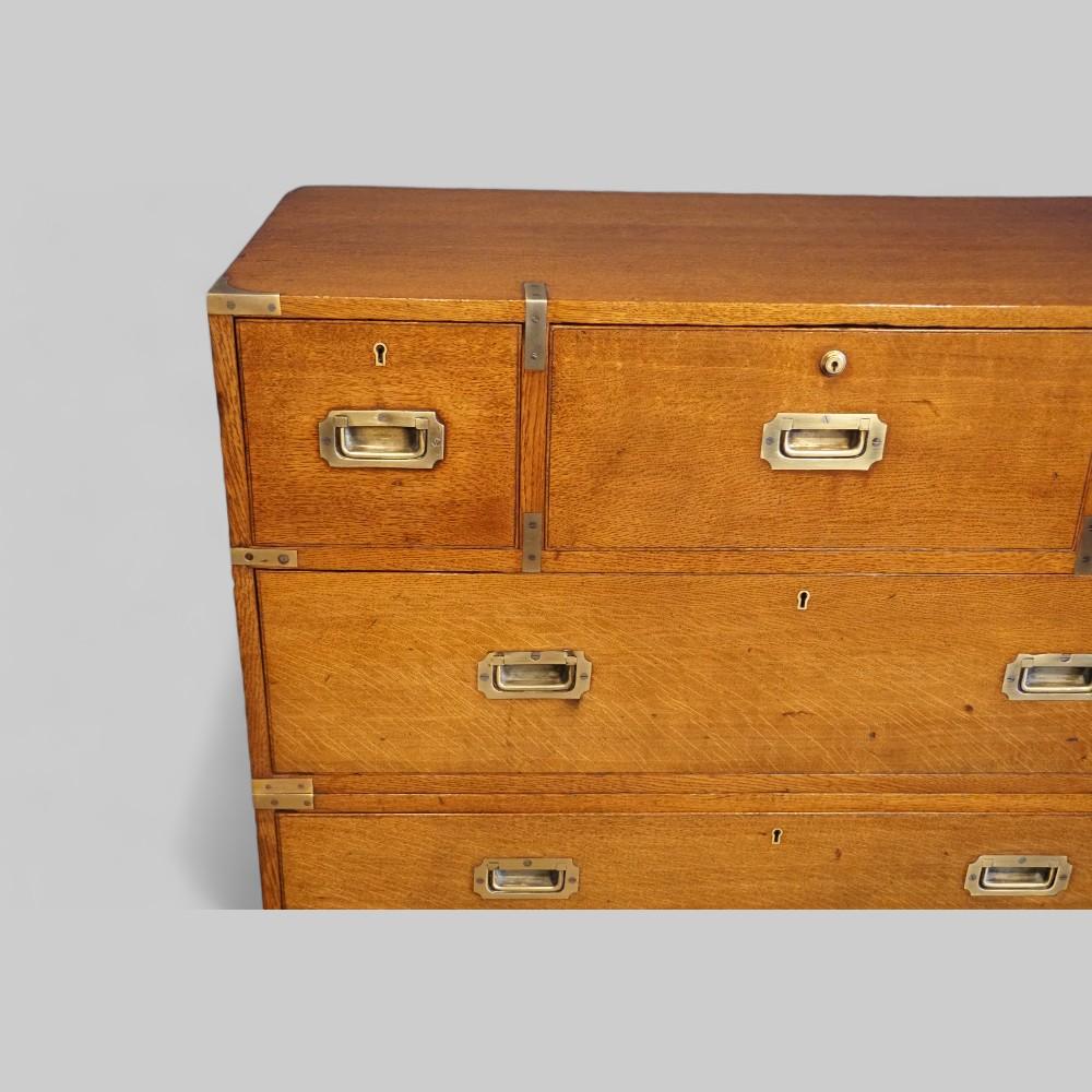 Victorian oak secretaire campaign chest For Sale 4