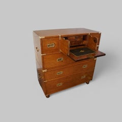 Victorian oak secretaire campaign chest