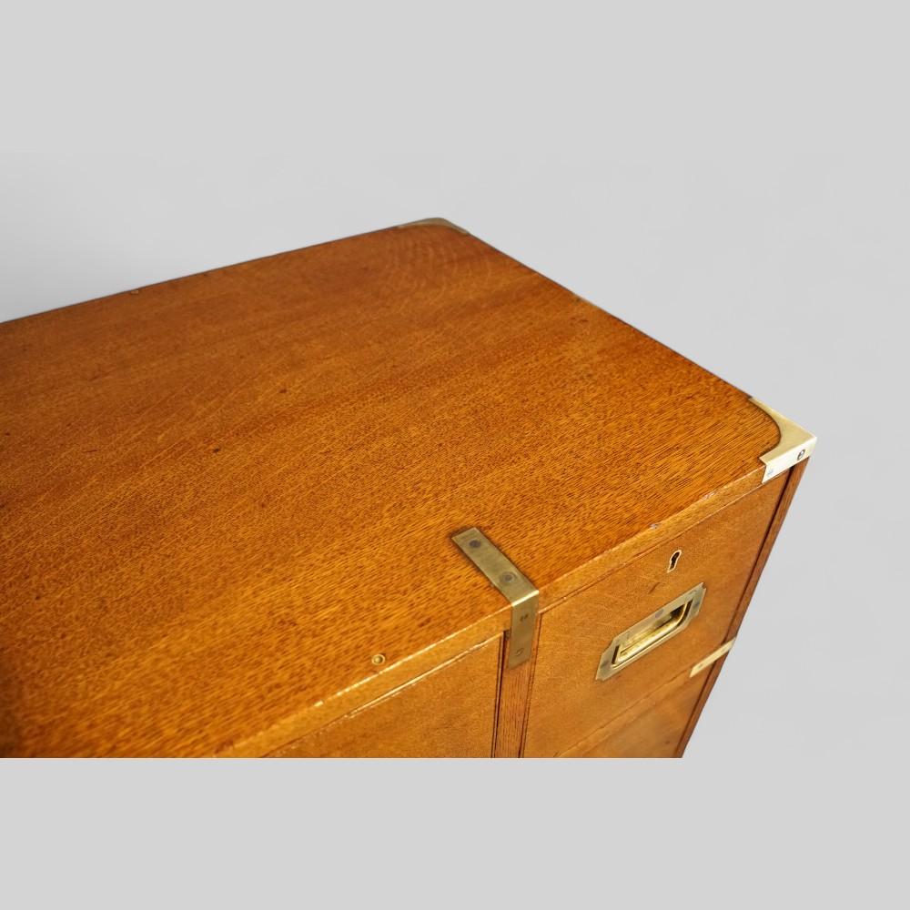 Campaign Victorian oak secretaire campaign chest For Sale