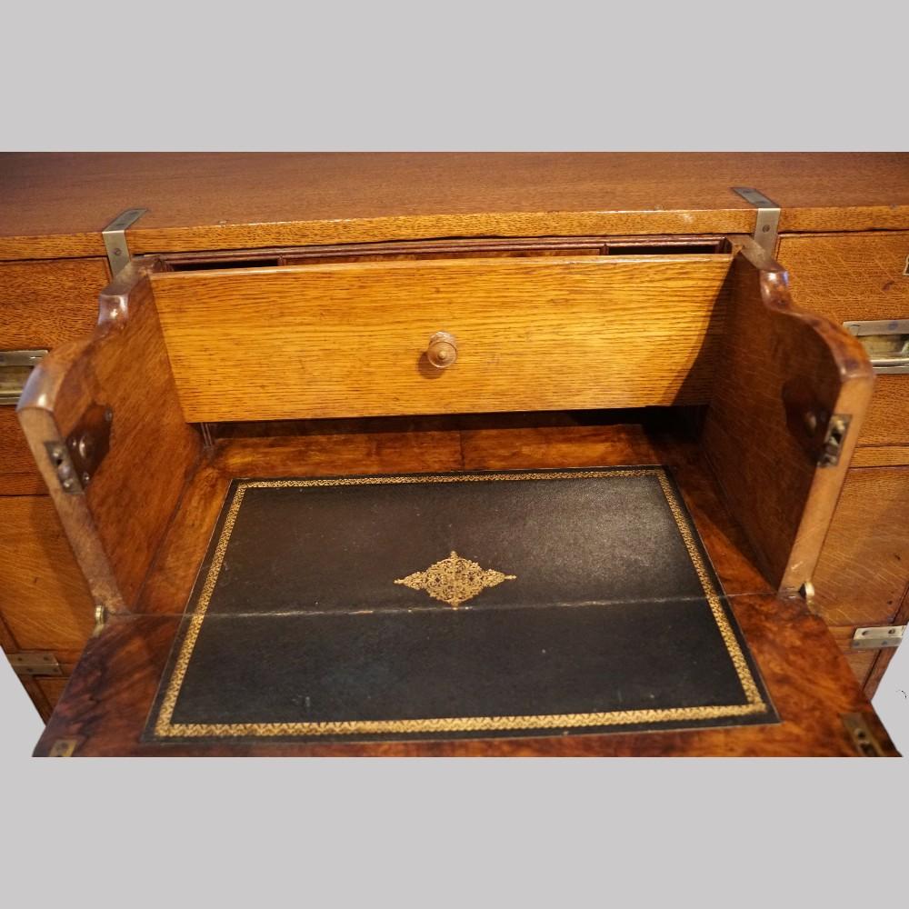 Oak Victorian oak secretaire campaign chest For Sale