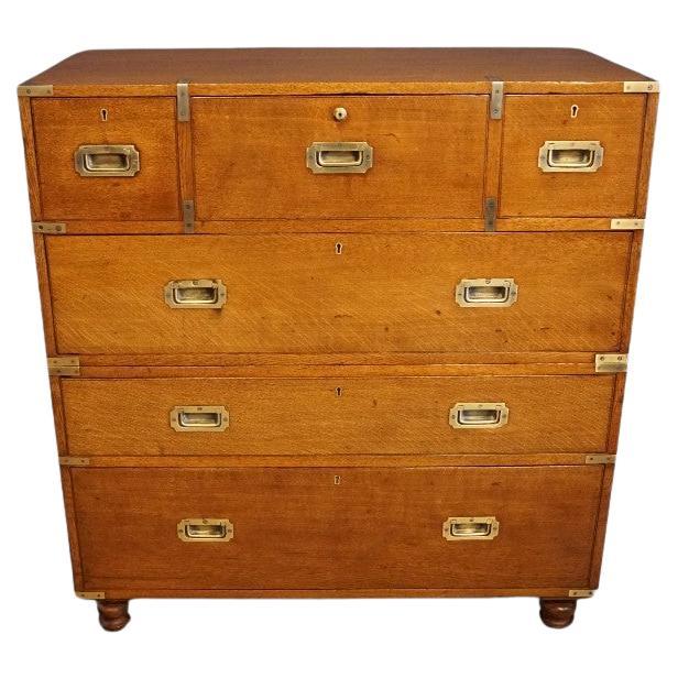 Victorian oak secretaire campaign chest For Sale