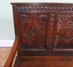 Victorian Oak Settle Hall Kitchen Bench Carved 1840