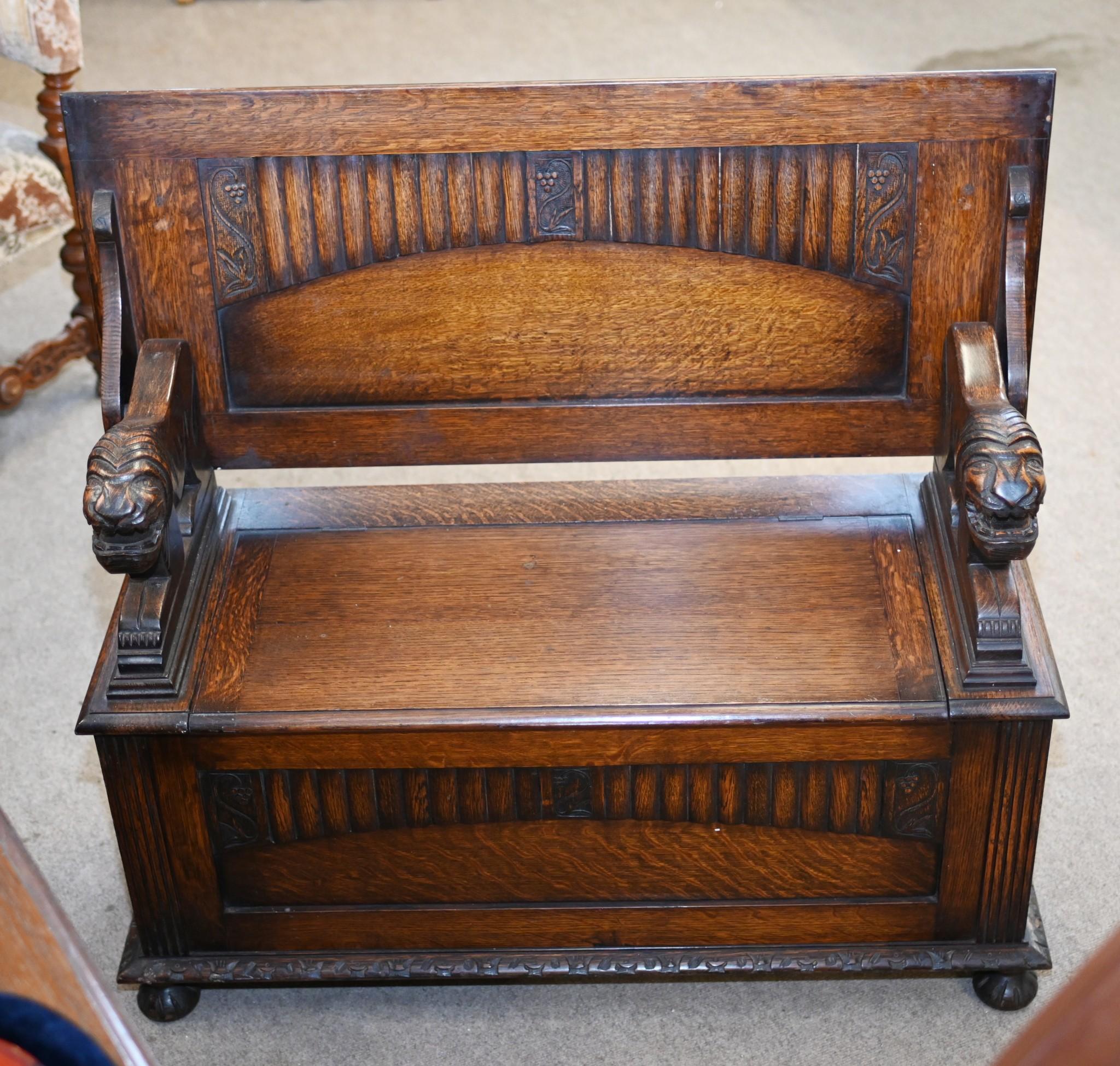 Victorian Oak Settle Monks Bench 1850 Gothic For Sale 3