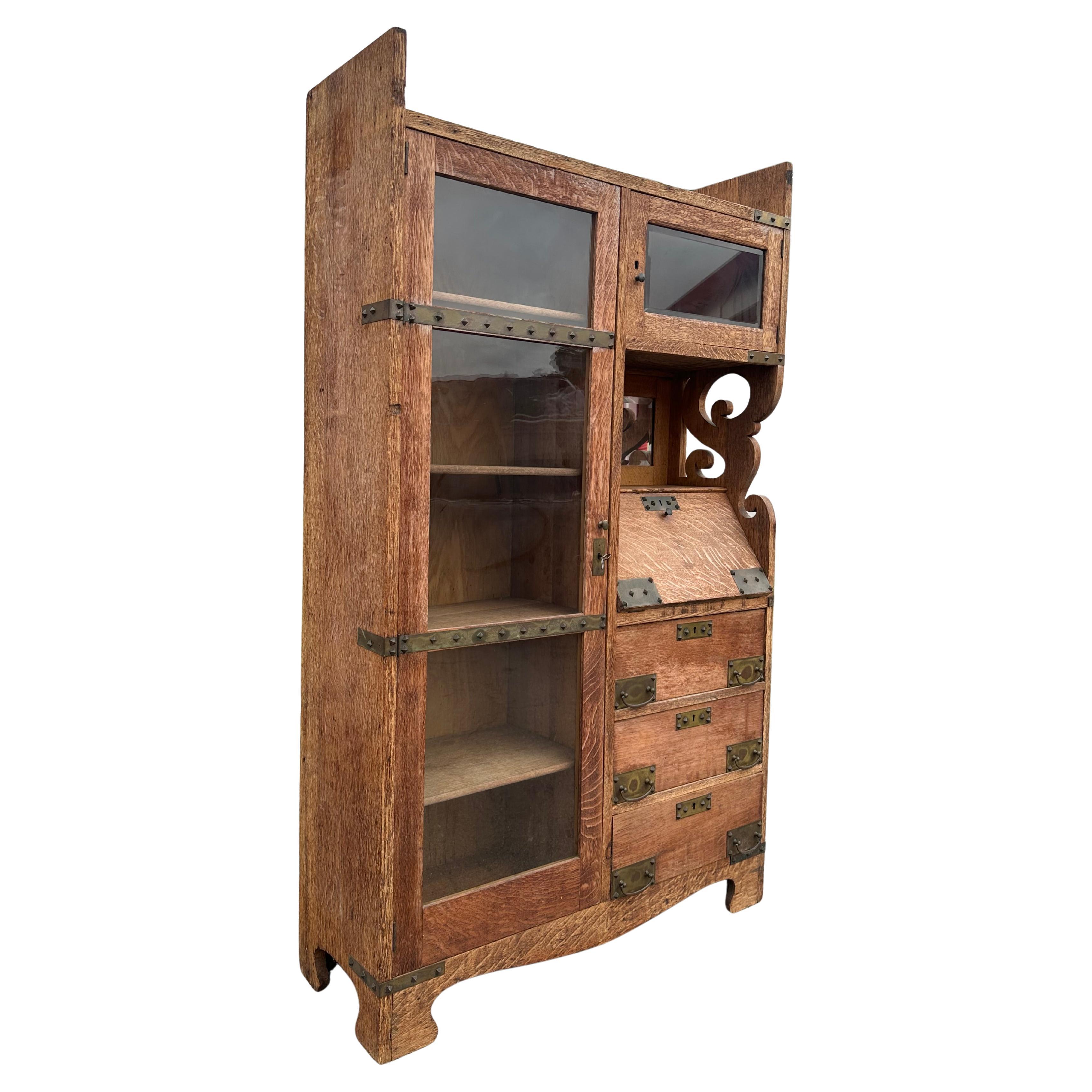 Victorian Oak Side by Side Secretary Desk Bookcase Cabinet