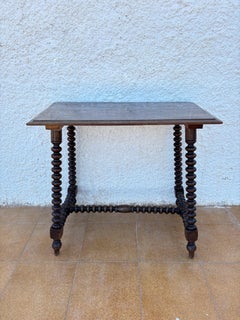Victorian Oak Side Table with Barley Twist Legs, Late 19th Century