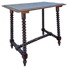Antique Victorian Oak Side Table with Barley Twist Legs, Late 19th Century