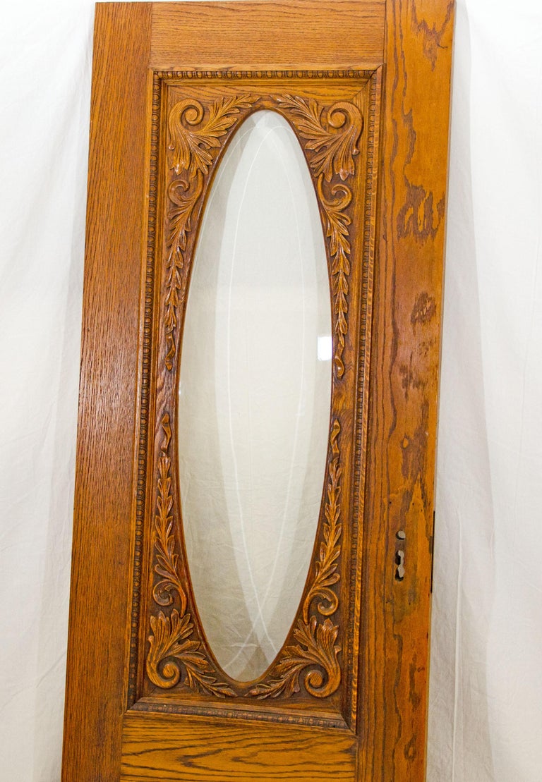 Victorian Oak Swinging Door, Oval Beveled Glass at 1stDibs