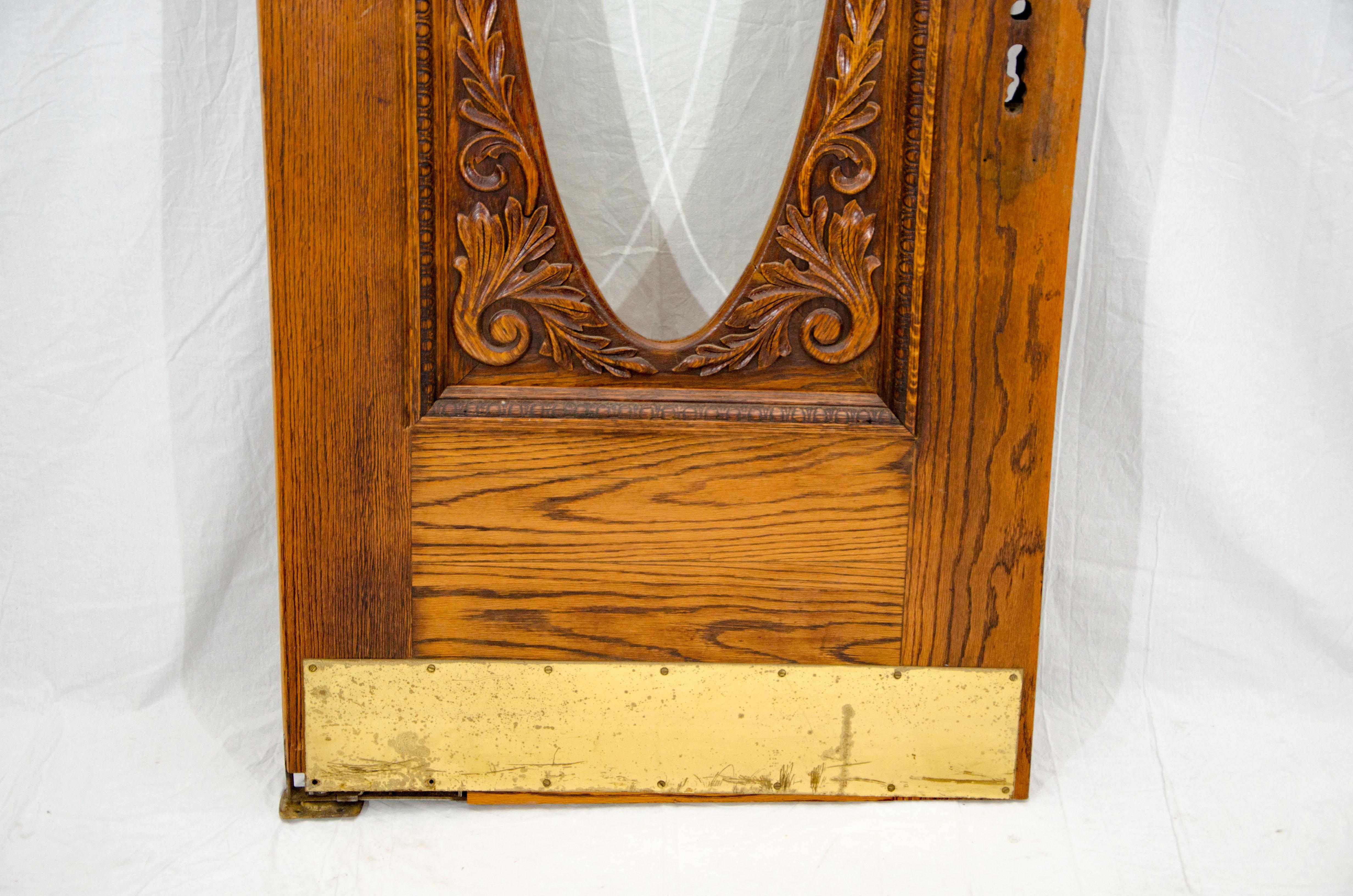 Victorian Oak Swinging Door, Oval Beveled Glass In Good Condition In Crockett, CA