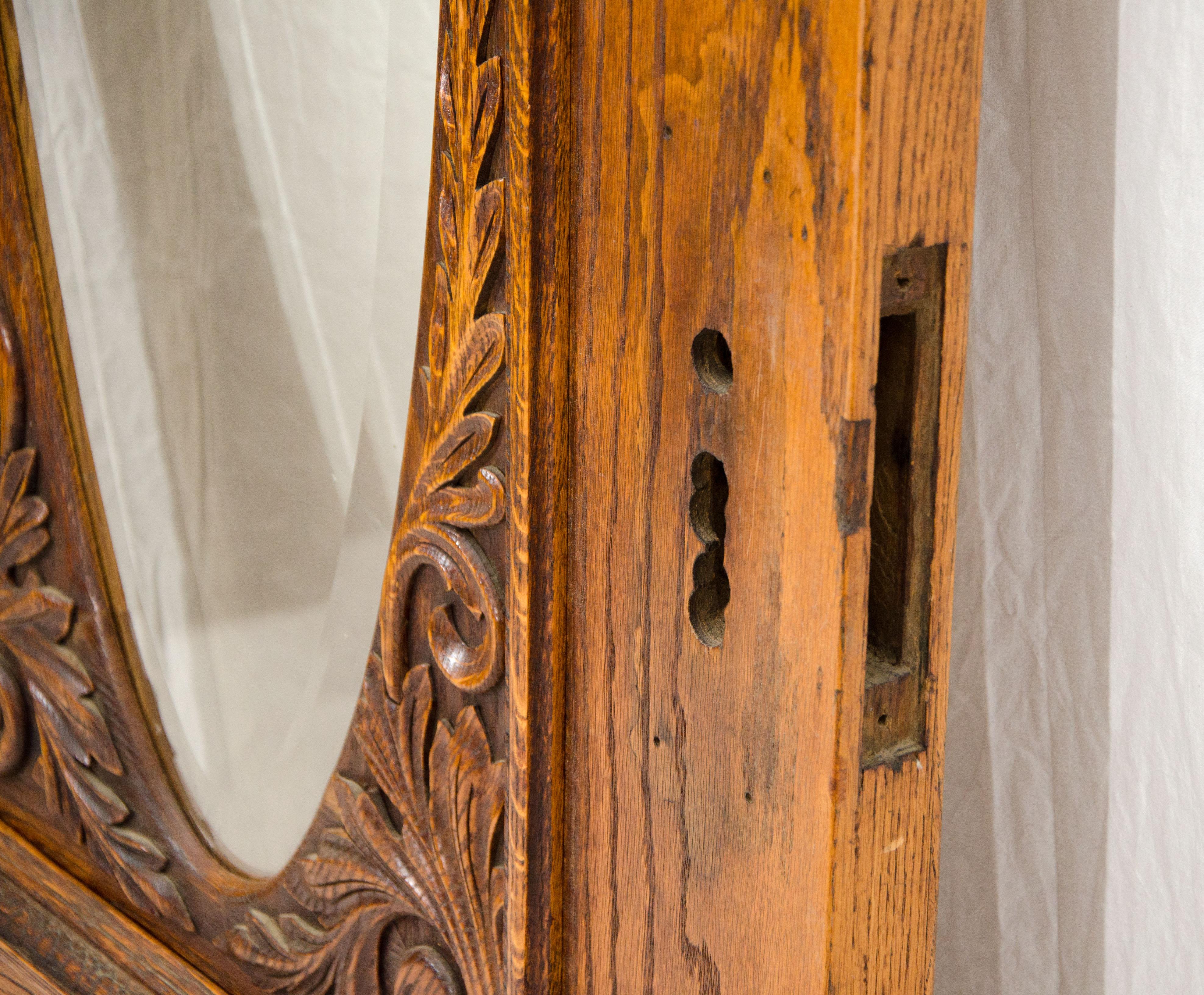 Victorian Oak Swinging Door, Oval Beveled Glass 1
