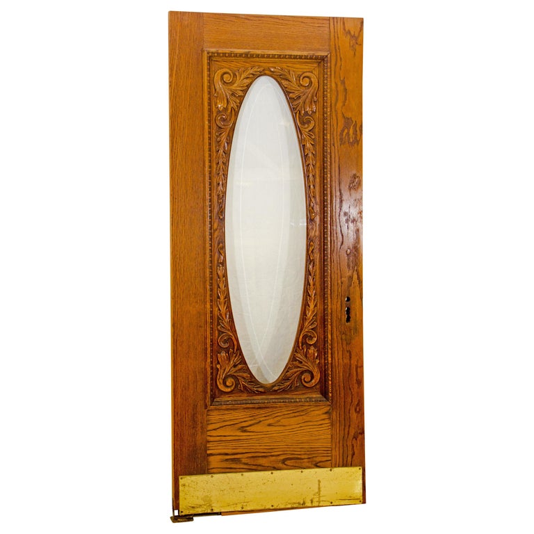 Victorian Oak Swinging Door, Oval Beveled Glass at 1stDibs