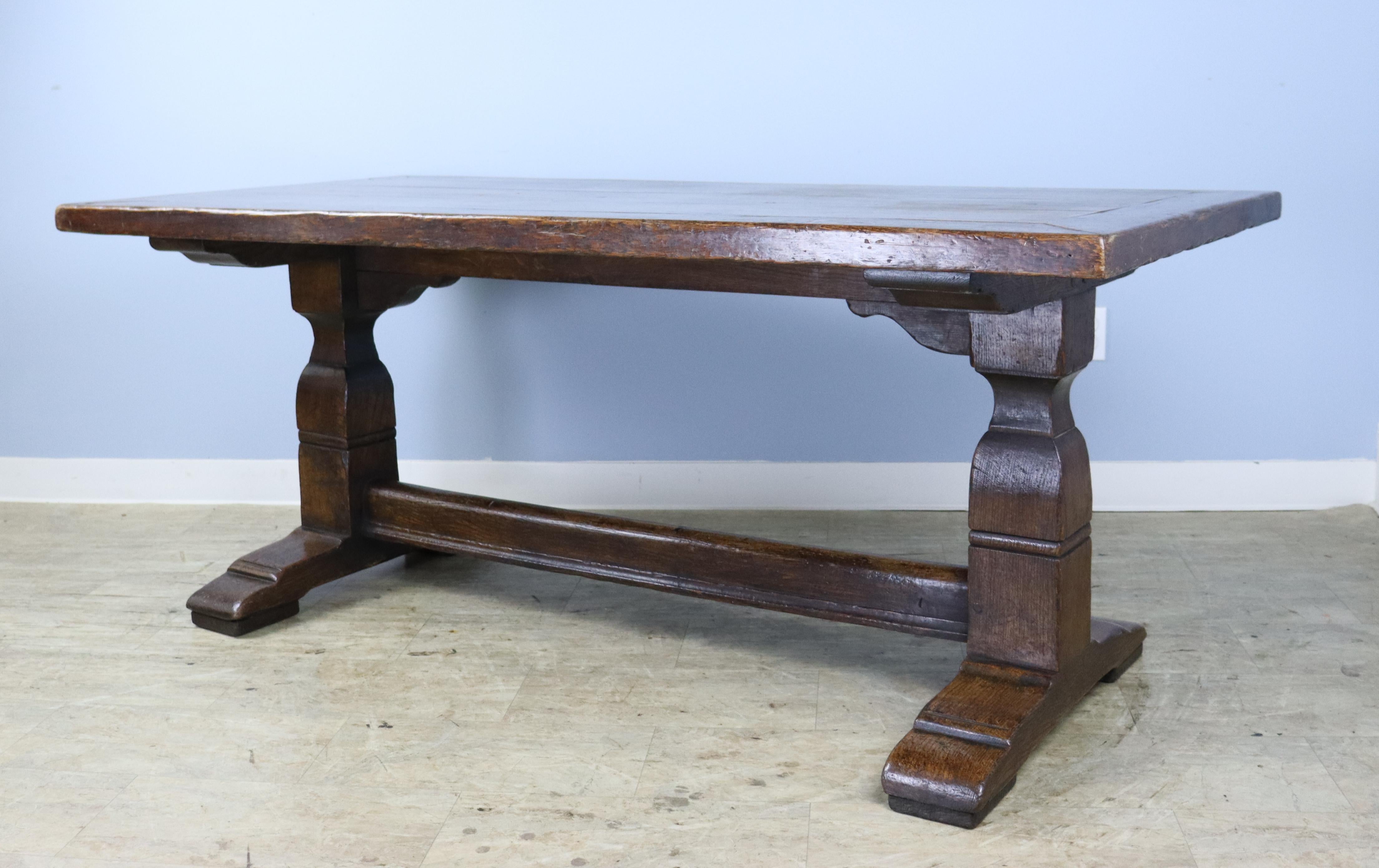 English Victorian Oak Testle Based Farm Table Made from Earlier Timber For Sale