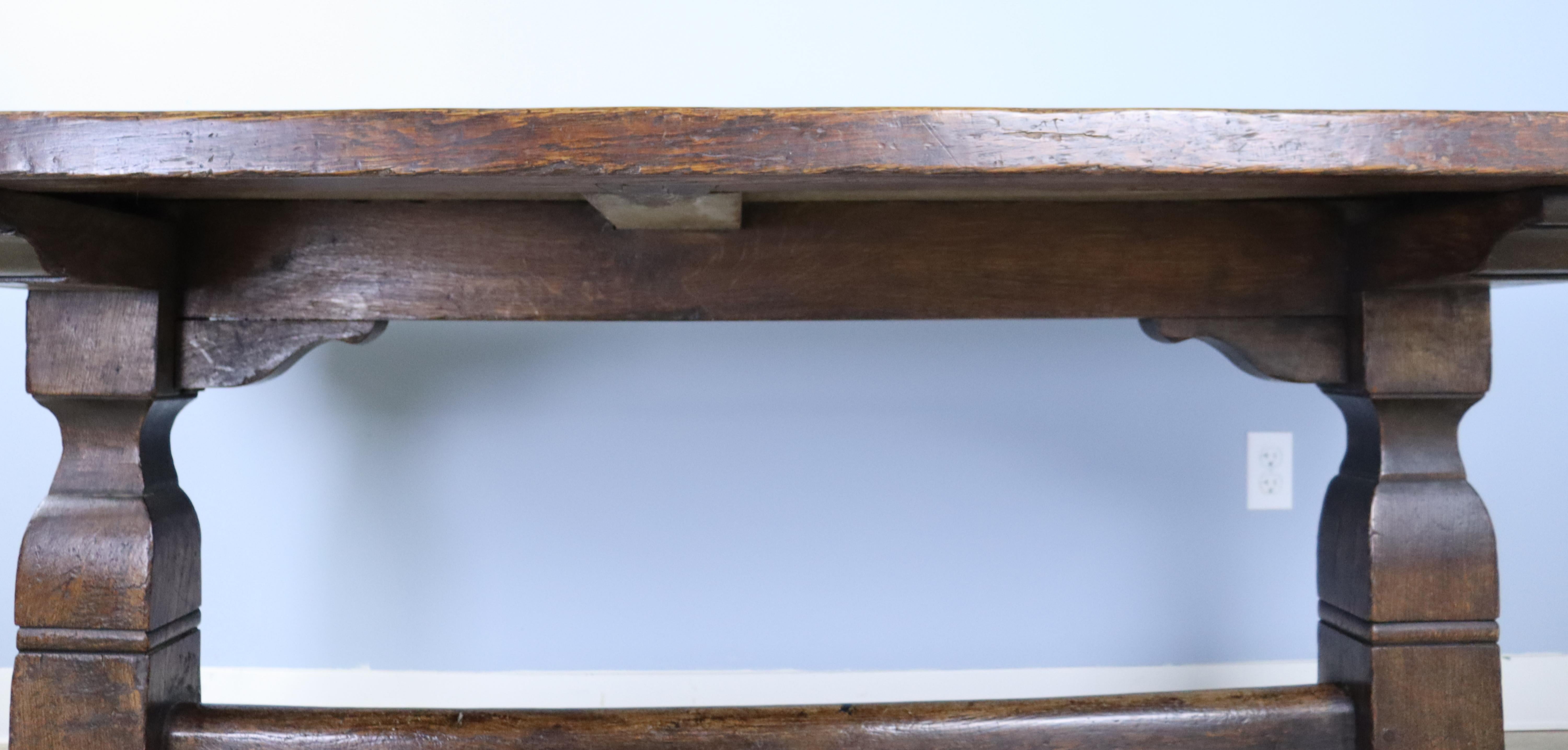19th Century Victorian Oak Testle Based Farm Table Made from Earlier Timber For Sale
