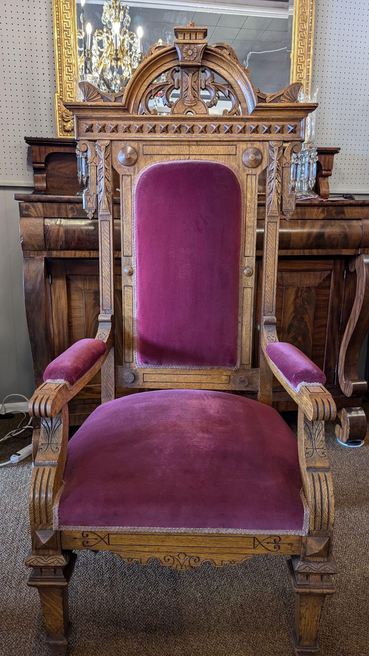 Tessile Sedia trono vittoriana in Oak in vendita