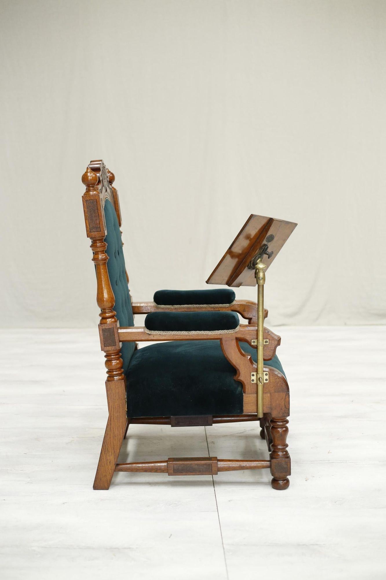 Victorian Oak Throne Chair with Reading Stand 6