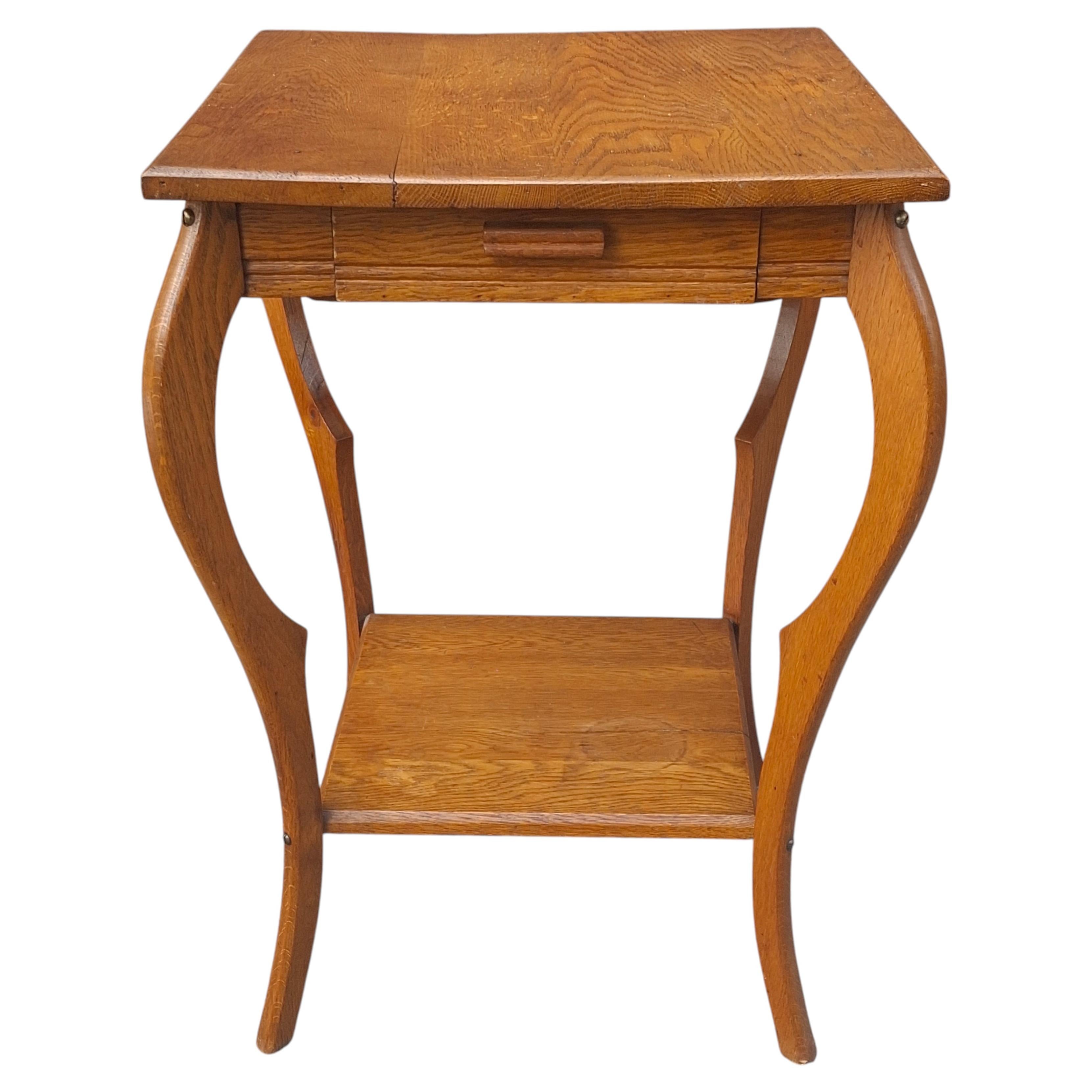 Victorian Arts and Crafts Oak Two-Tier Single Drawer Side Table For Sale