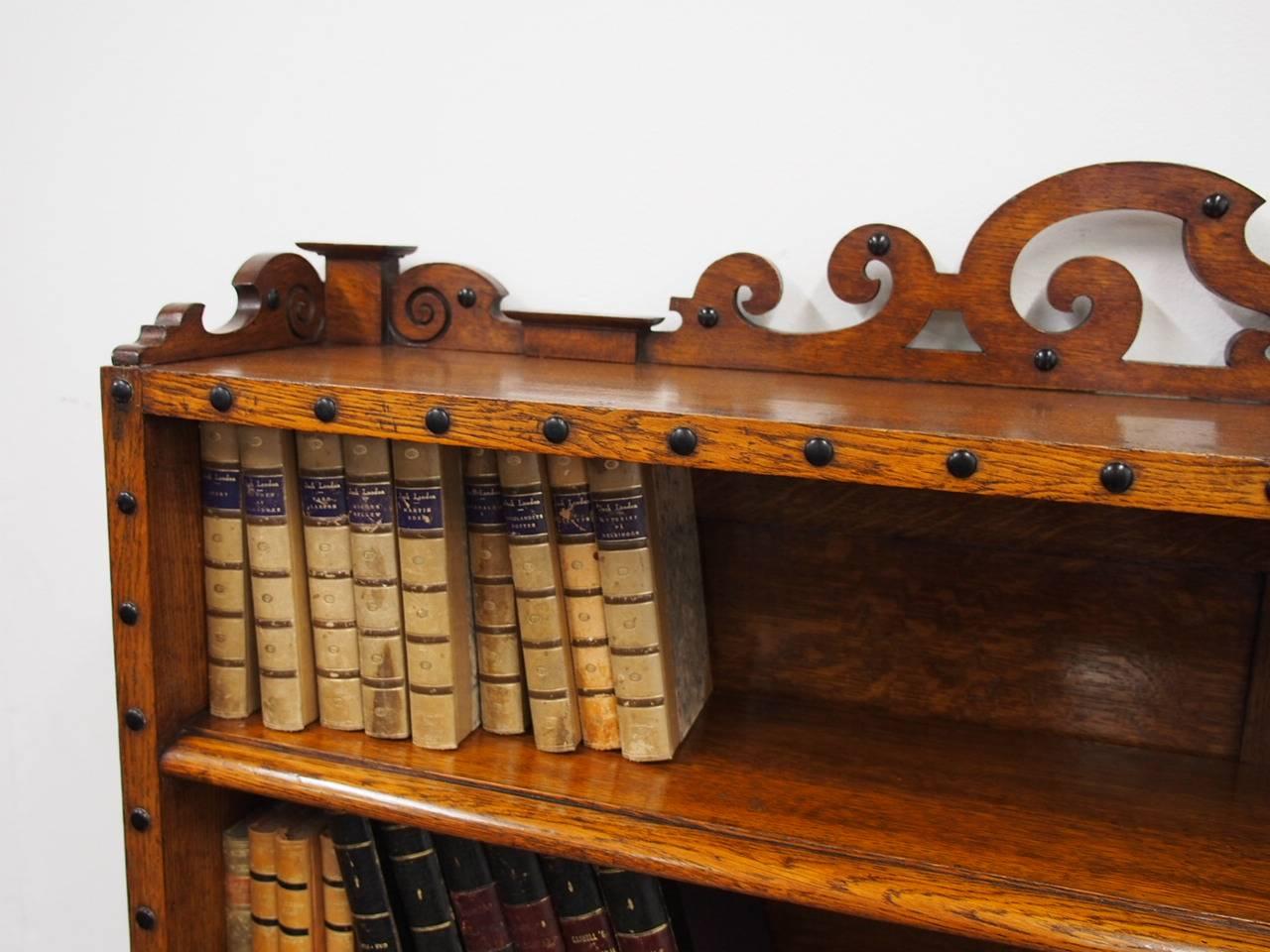 English Victorian Oak Waterfall Bookcase in the Manner of Richard Bridgens For Sale