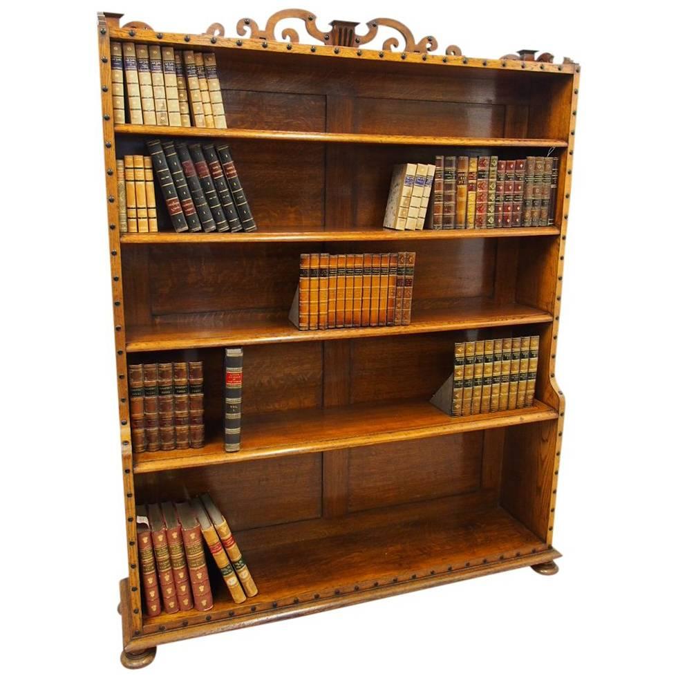 Victorian Oak Waterfall Bookcase in the Manner of Richard Bridgens For Sale