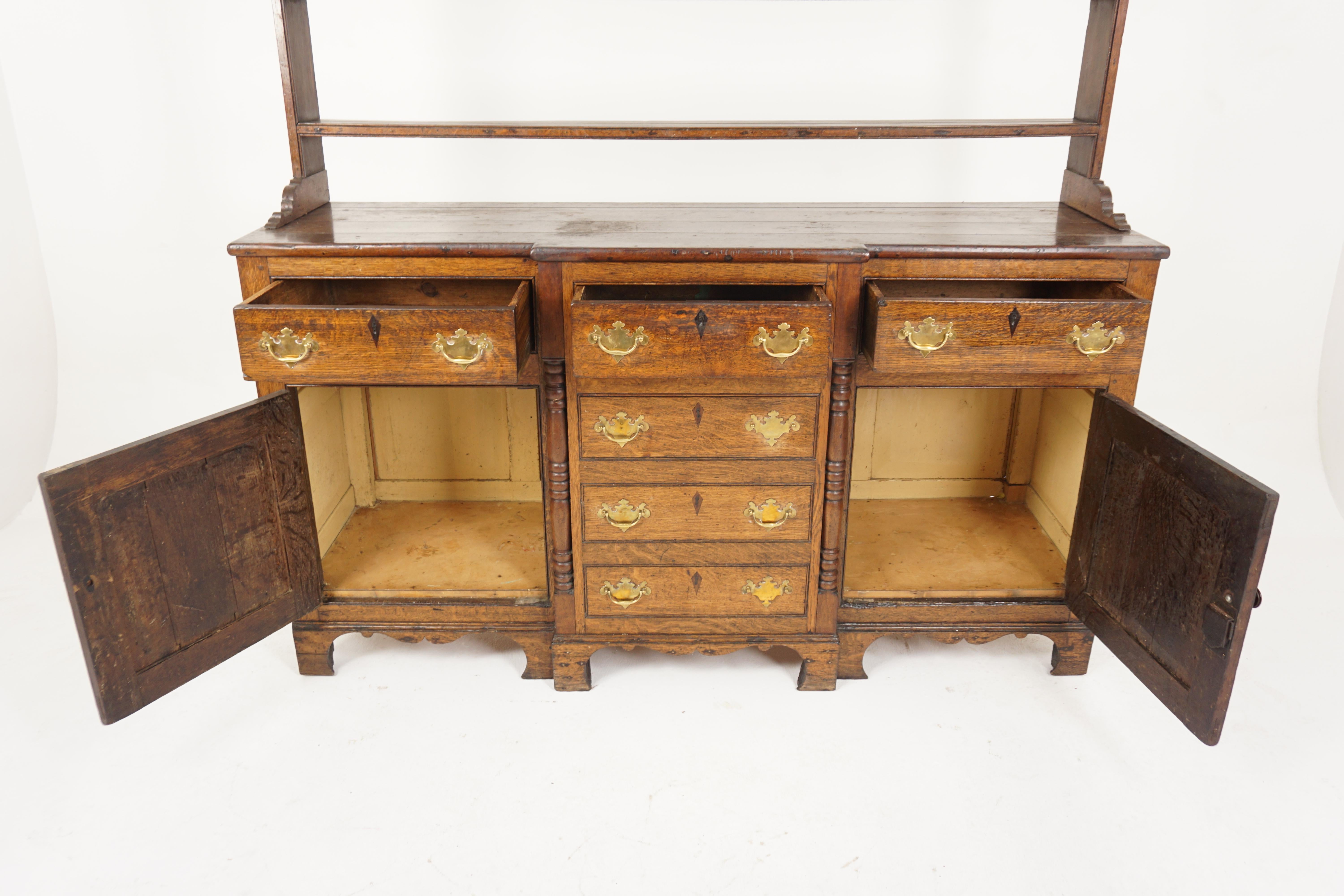 19th Century Victorian Oak Welsh Dresser 'Anglesey' Sideboard Buffet & Hutch, Wales 1840 H945 For Sale