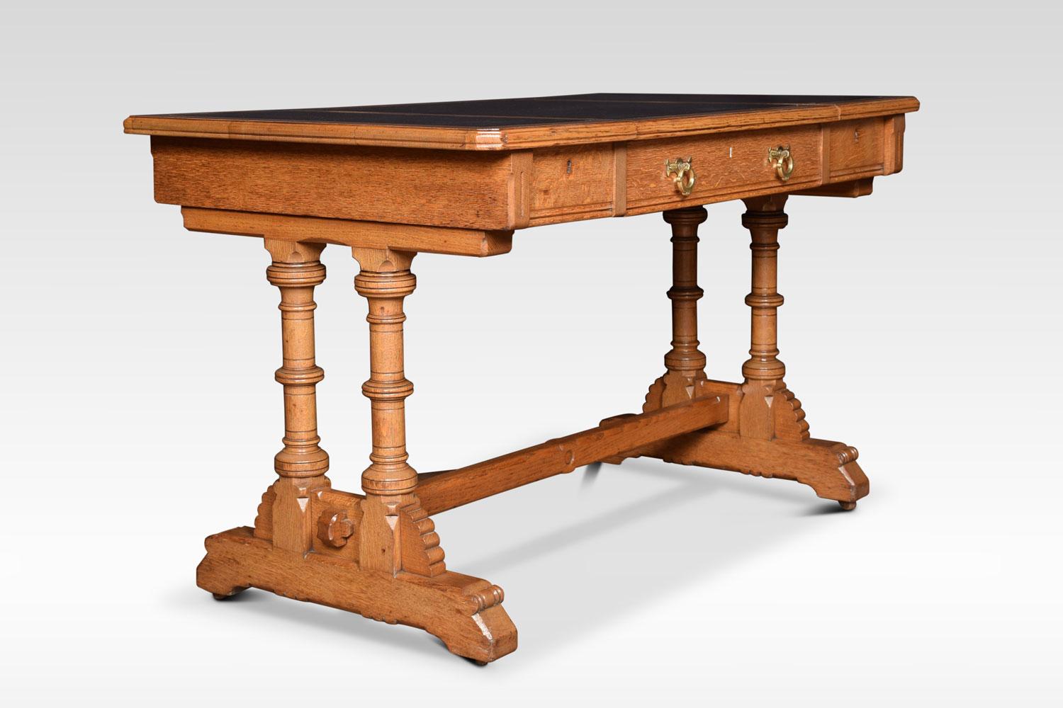British Victorian Oak Writing Table by Lamb of Manchester