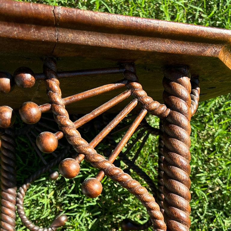 Victorian Octagonal Antique Stick and Ball Two Tier Wood Side Table 2