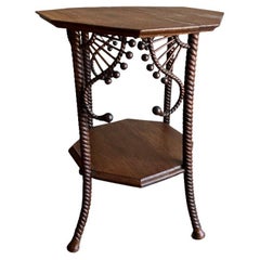 Victorian Octagonal Antique Stick and Ball Two Tier Wood Side Table