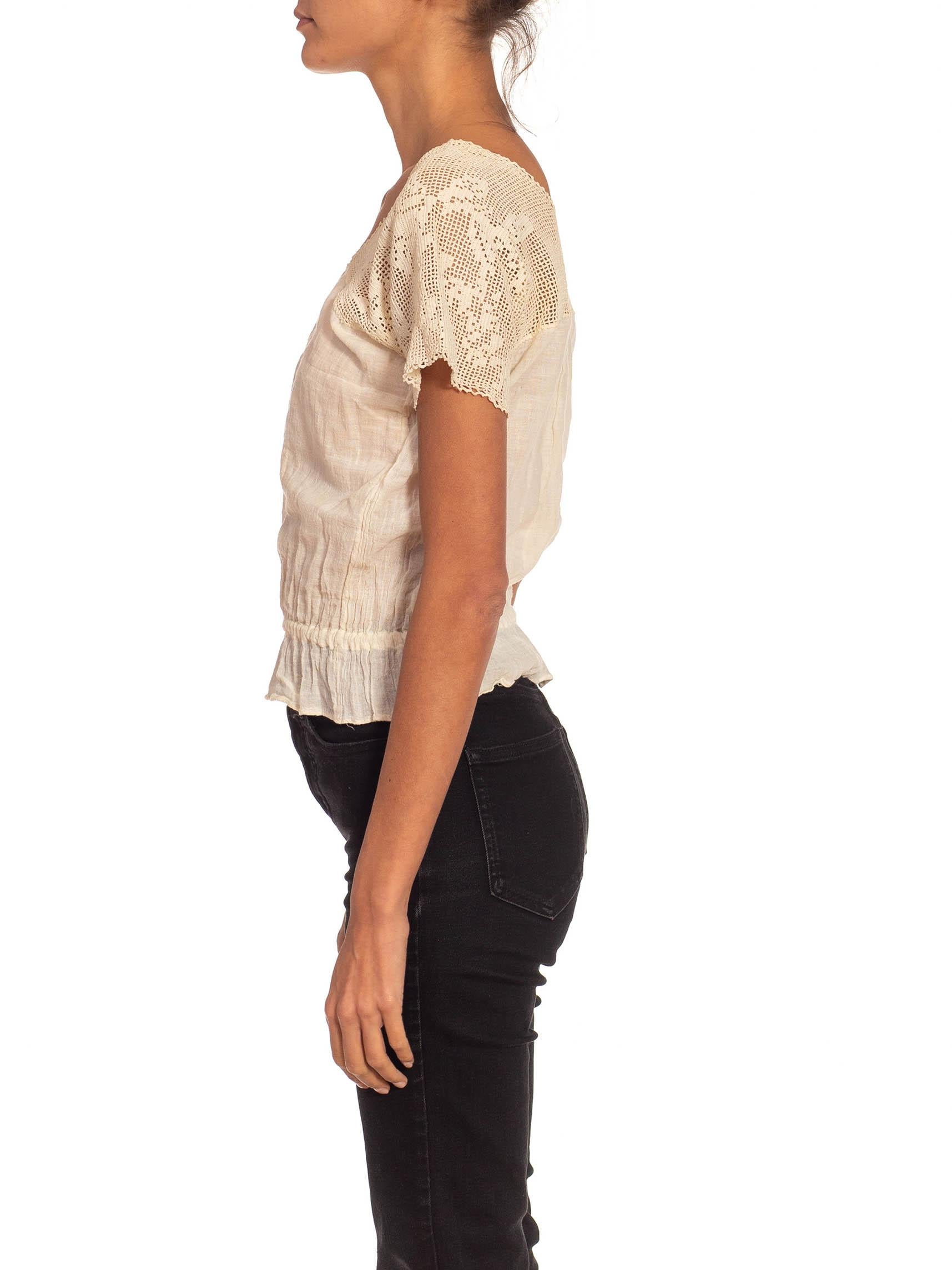 Victorian Off White Cotton Lace Top With Elastic Waist In Excellent Condition For Sale In New York, NY