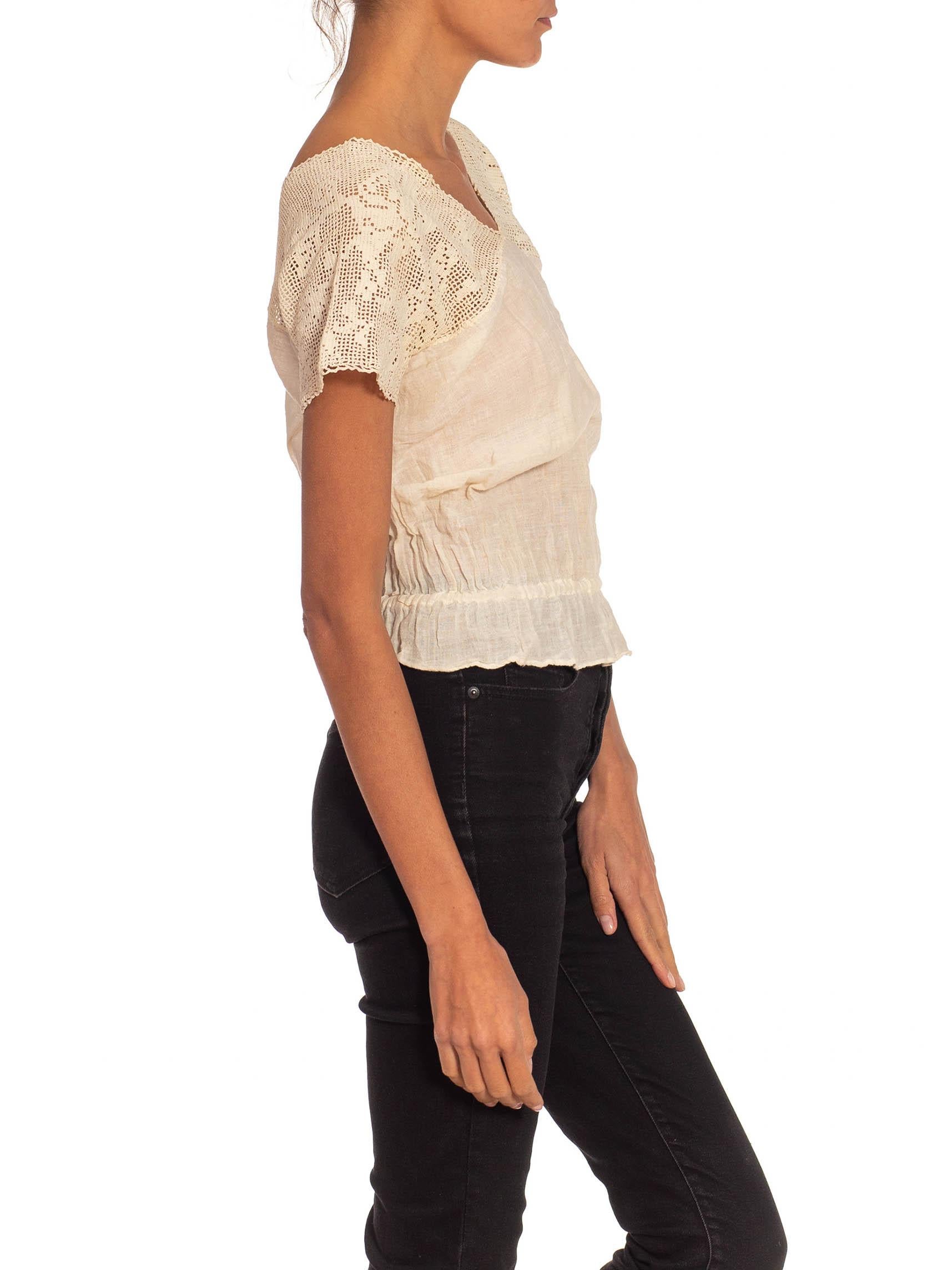 Women's Victorian Off White Cotton Lace Top With Elastic Waist For Sale