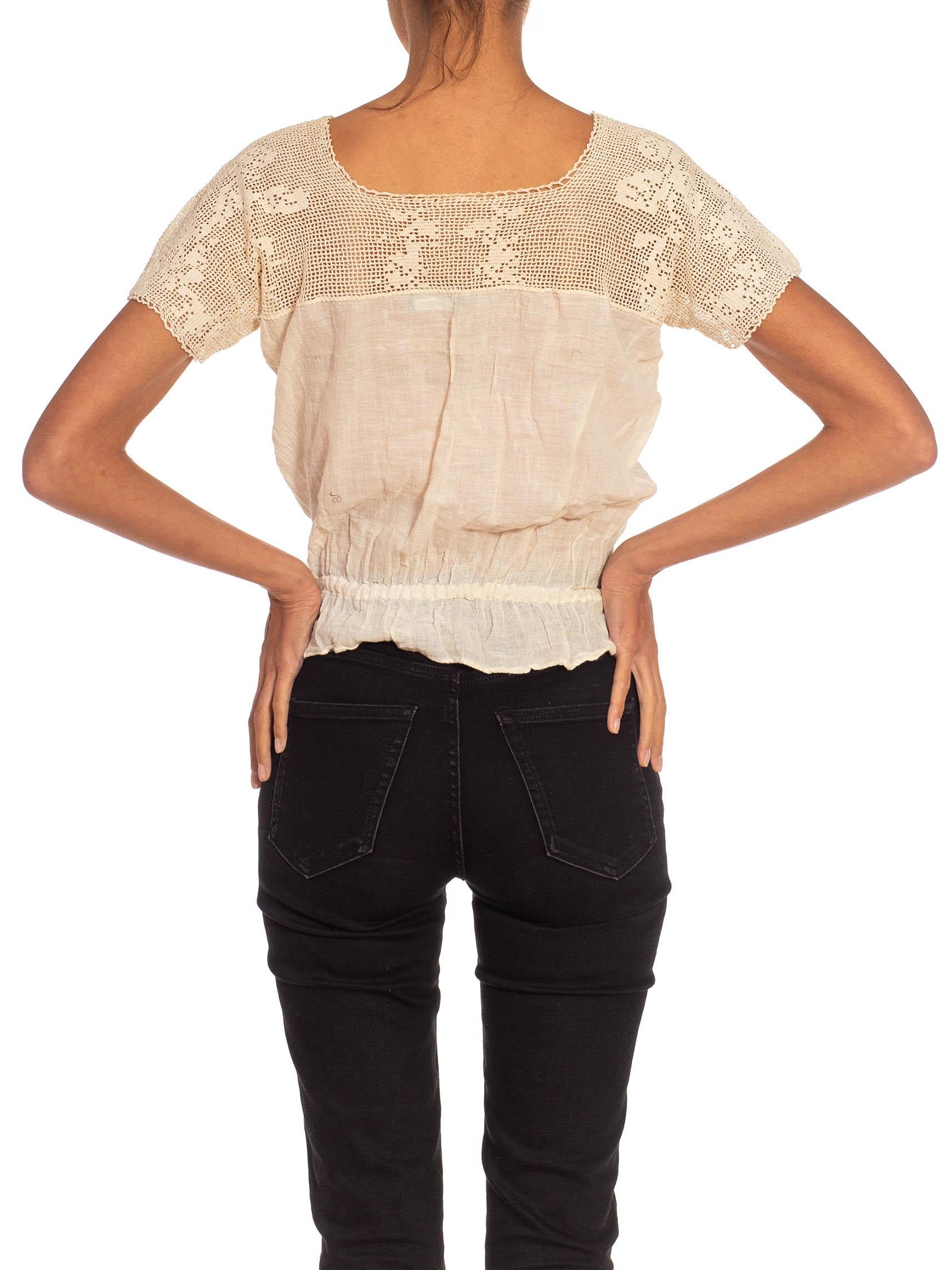 Victorian Off White Cotton Lace Top With Elastic Waist For Sale 5
