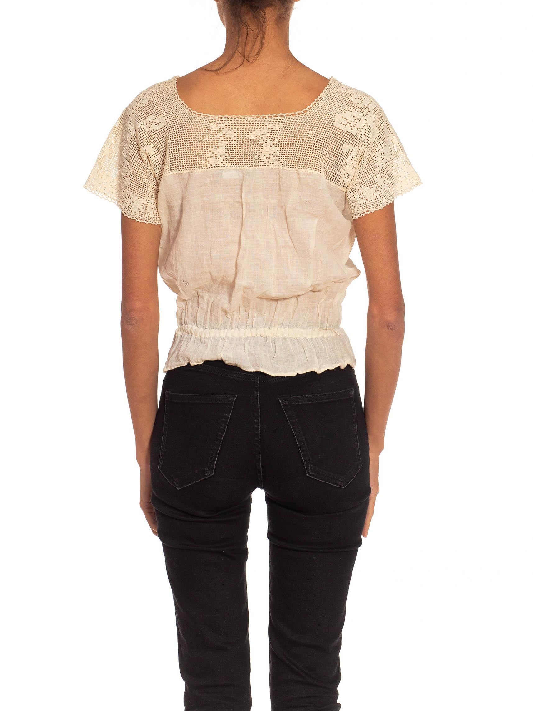 Victorian Off White Cotton Lace Top With Elastic Waist For Sale 6