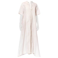 Victorian Off White Hand Embroidered Organic Linen Short Sleeve Nightgown Duste