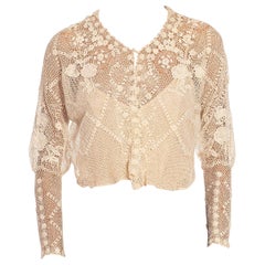 Antique Victorian Off White Handmade Lace Button Up Jacket