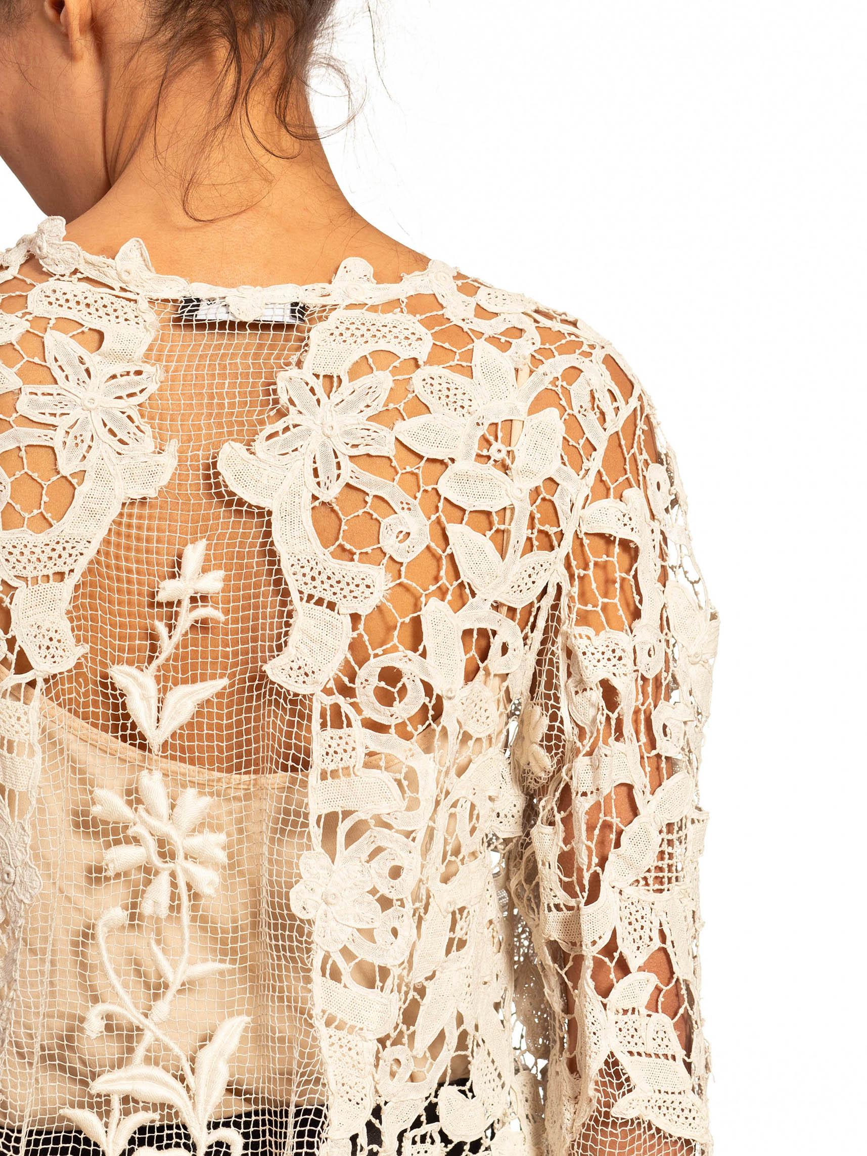 Viktorianische Off White Needle Lace Langarm Jacke mit Blumenhaken im Angebot 6