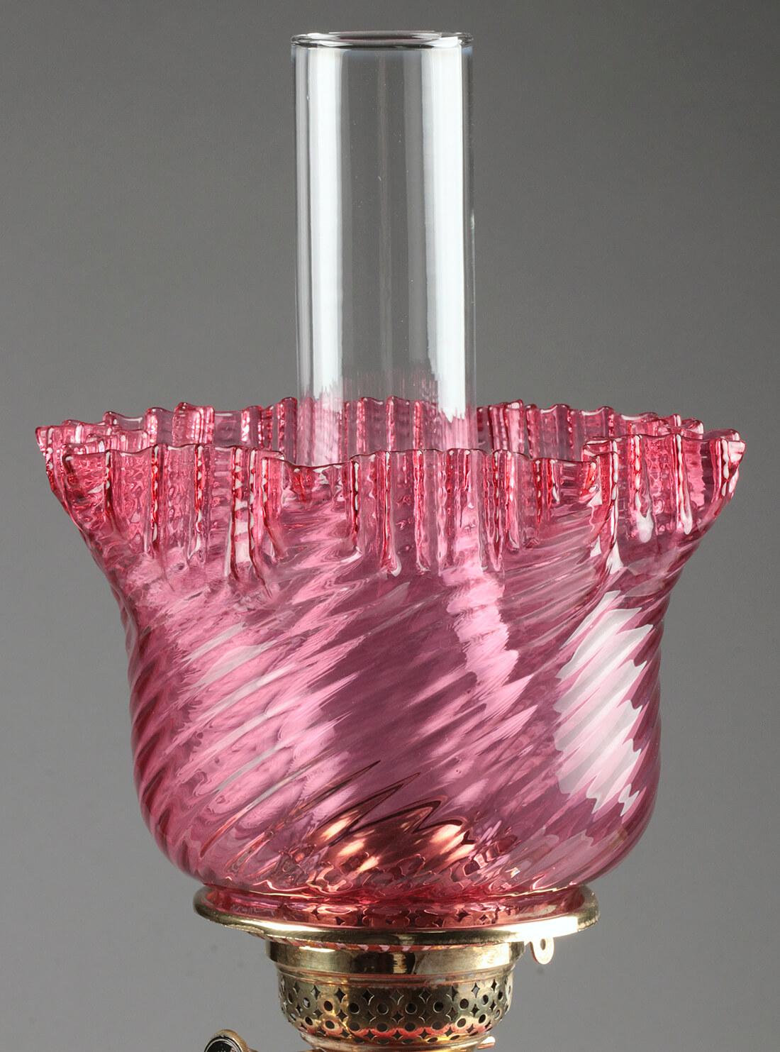 Victorian Oil Lamp With Brass Foot And Pink Glass Shade For Sale At 1stdibs