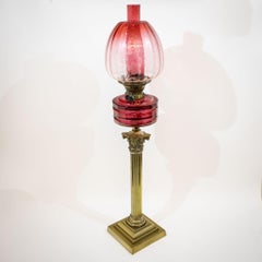 Victorian Oil Lamp with Original Cranberry Glass