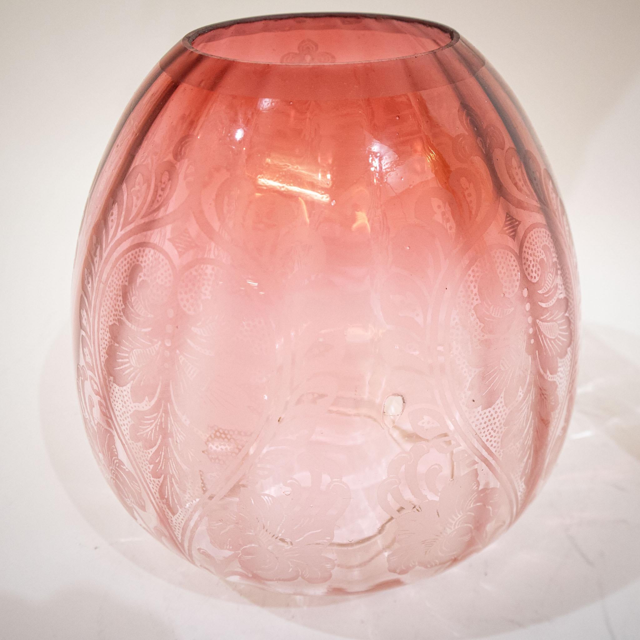 Victorian Oil Lamp with Original Cranberry Glass For Sale 2