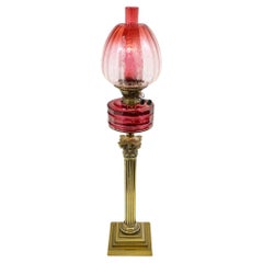 Victorian Oil Lamp with Original Cranberry Glass