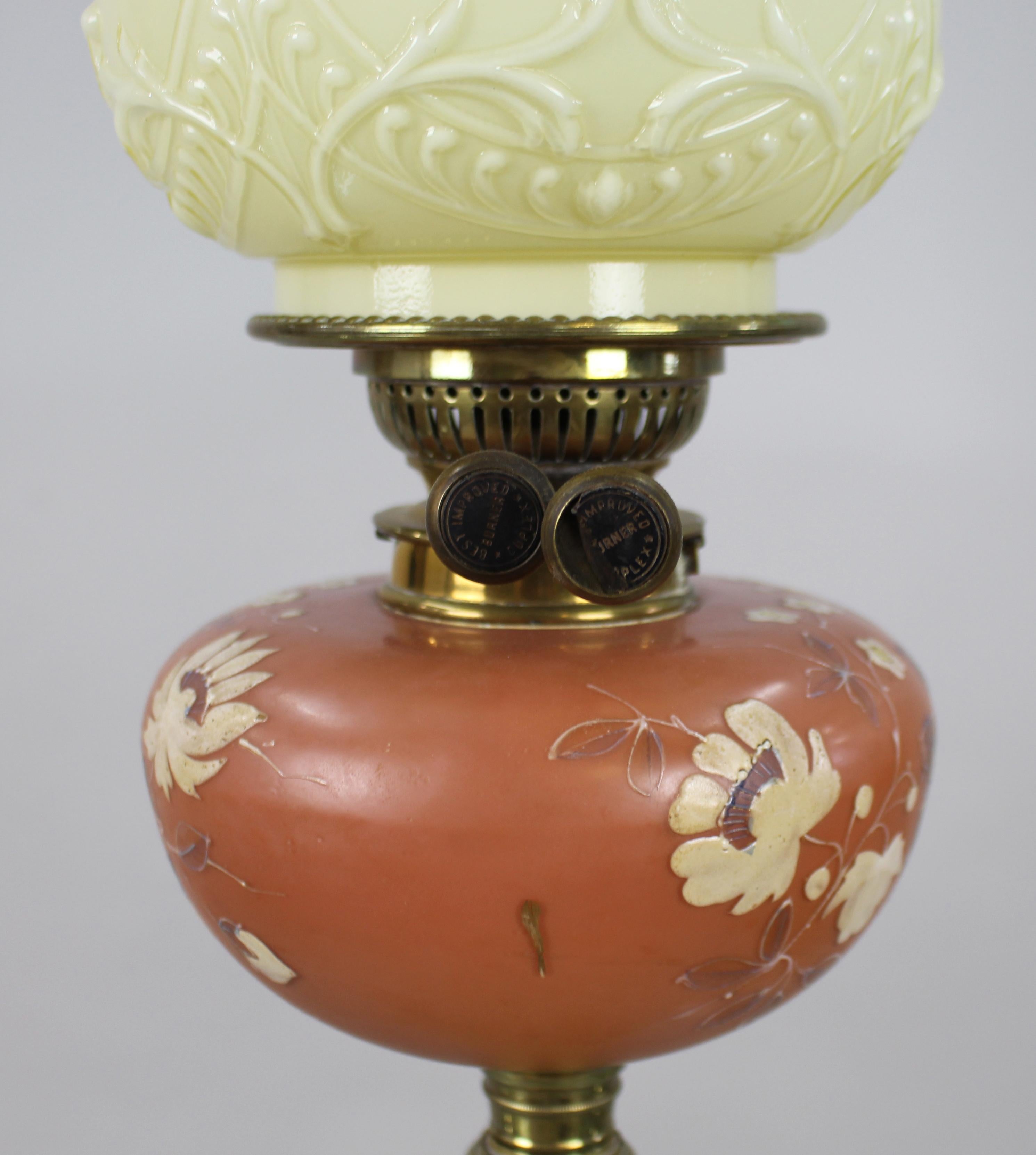 Victorian Oil Lamp with Painted Floral Font and Duplex Burner, c.1890 For Sale 7