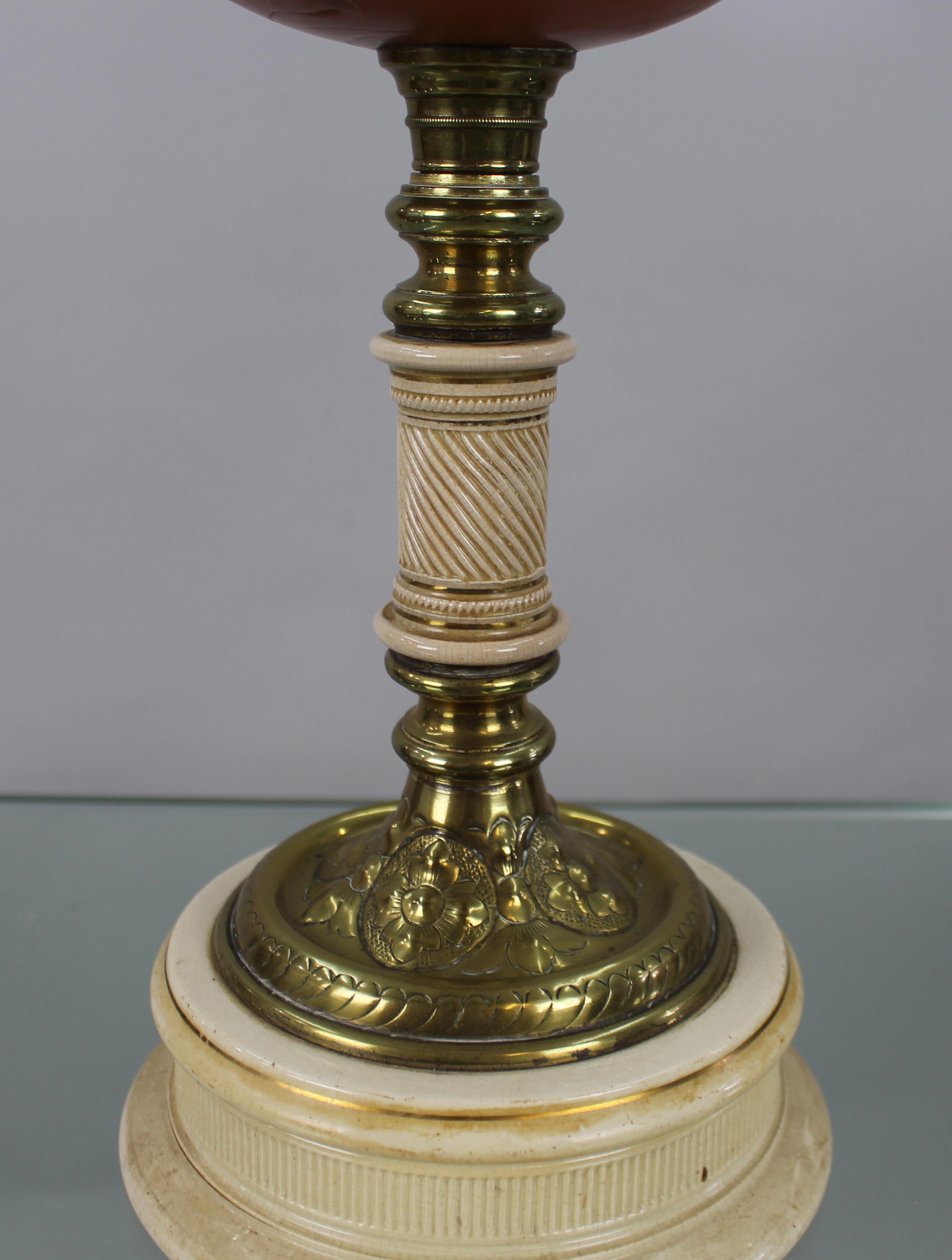 Victorian Oil Lamp with Painted Floral Font and Duplex Burner, c.1890 For Sale 8