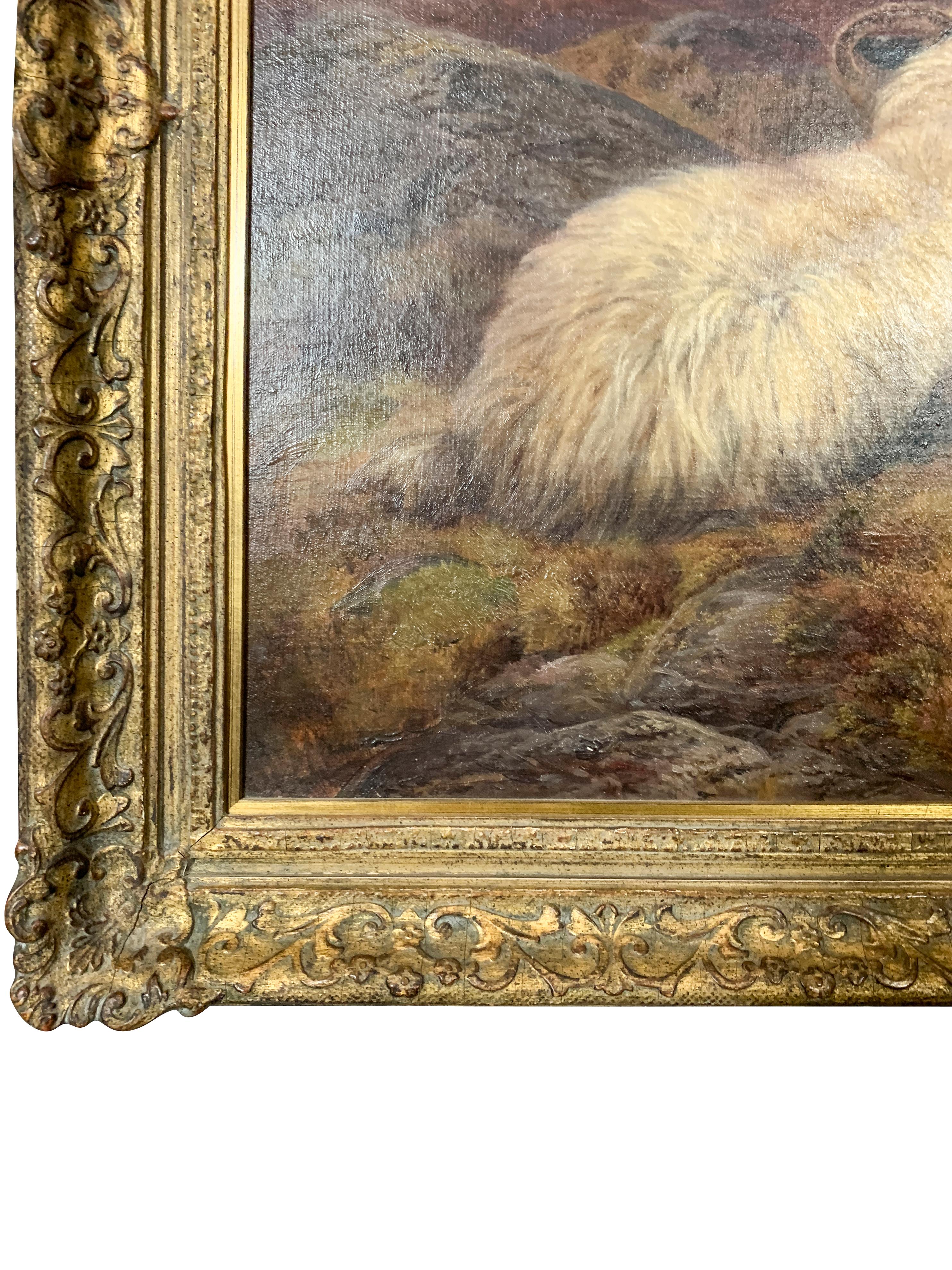 Victorian Oil on Canvas of Sheep by William Watson In Good Condition In Essex, MA
