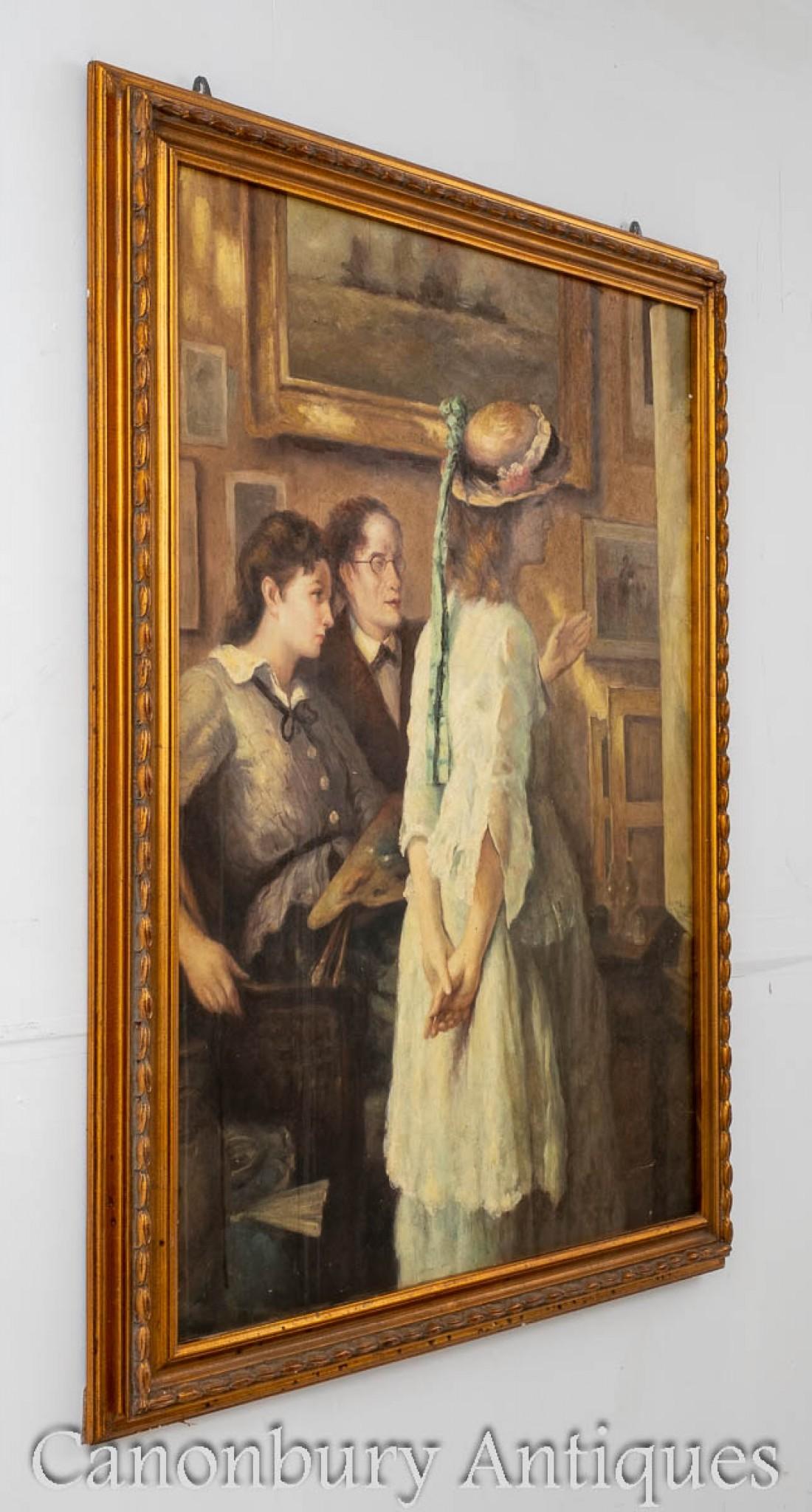 Victorian Oil Painting Artists Studio Female Portrait In Good Condition For Sale In Potters Bar, GB