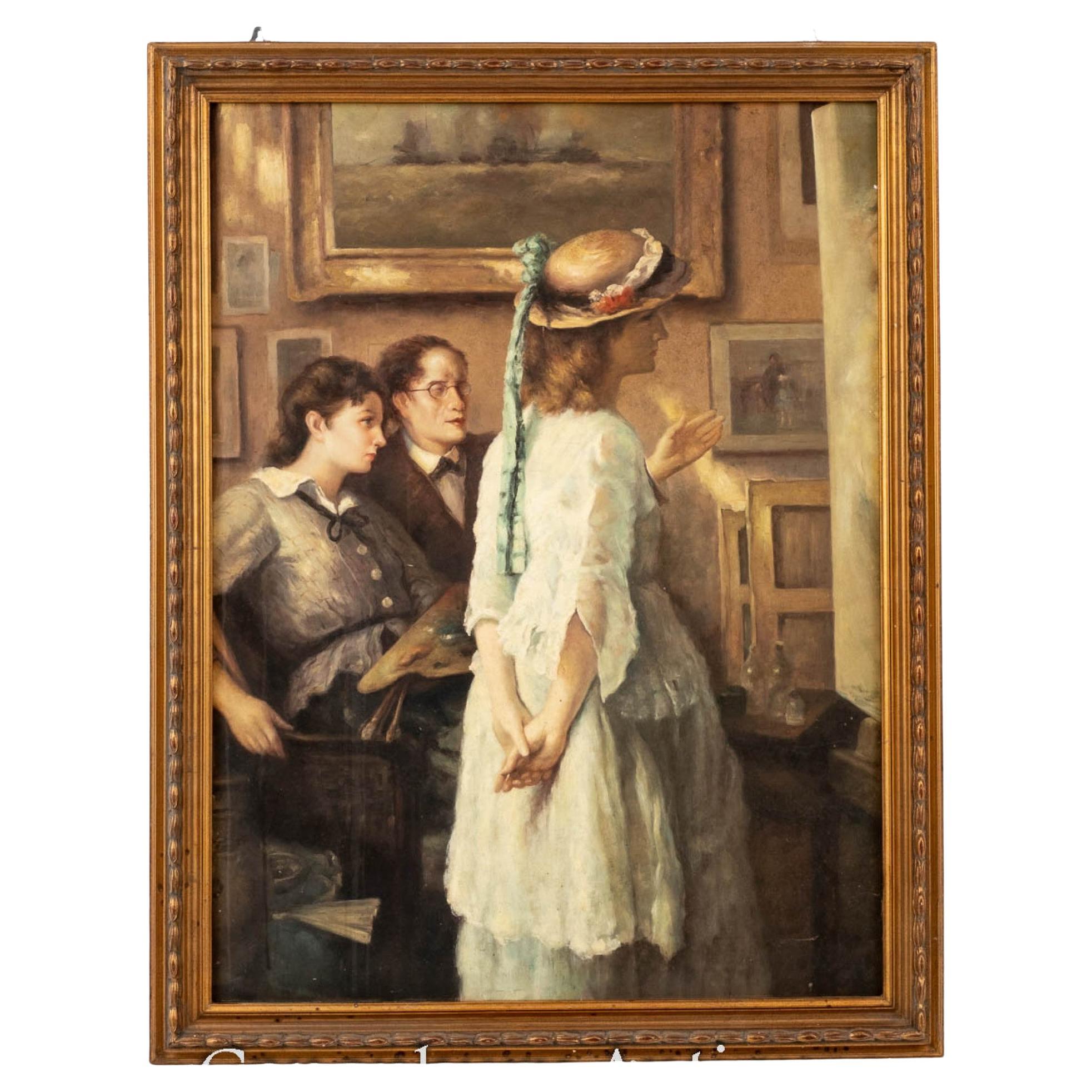 Pintura al Óleo Victoriana Estudio de Artistas Retrato Femenino