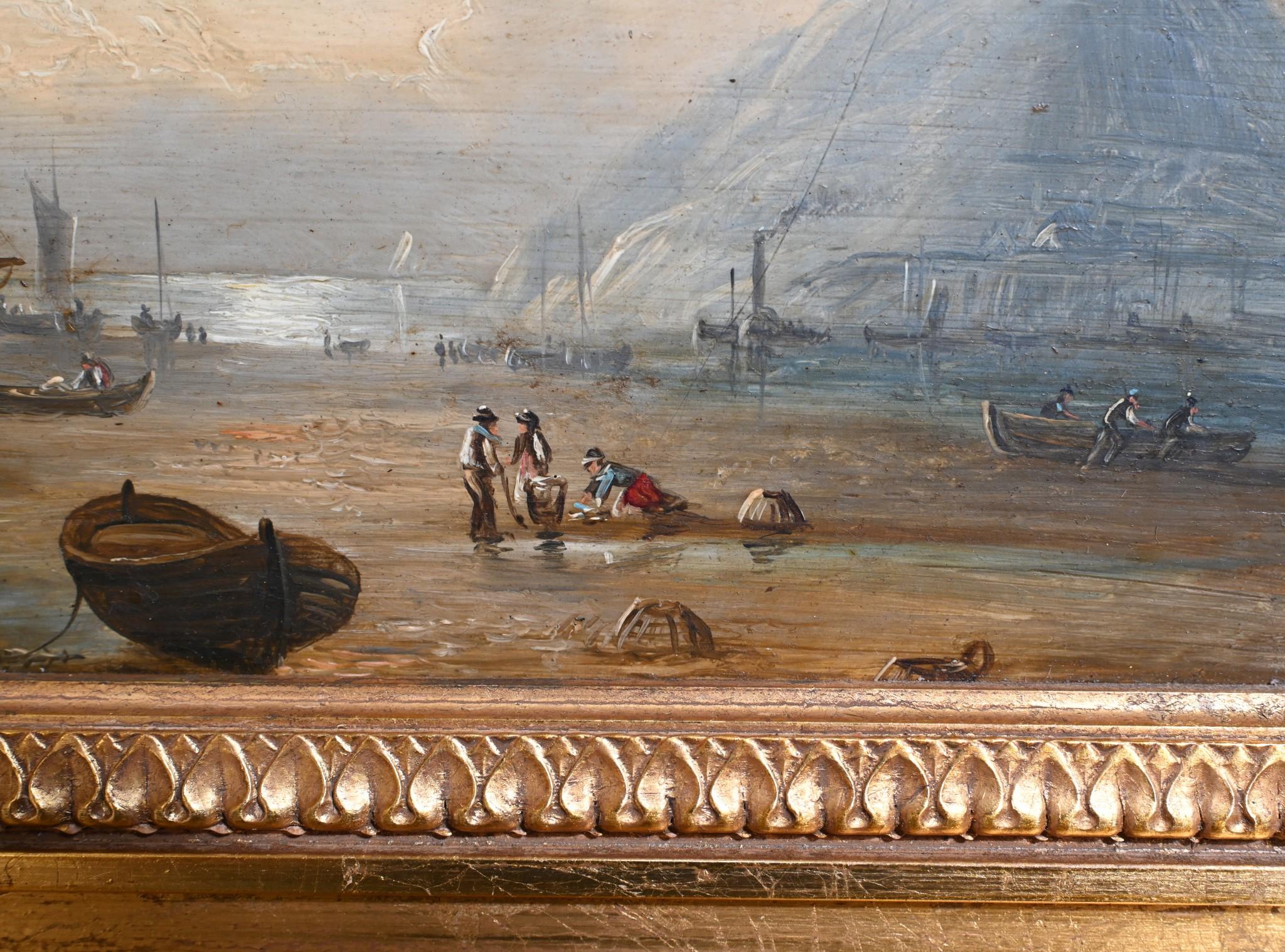 Sie sehen ein sammelwürdiges viktorianisches Ölgemälde, das eine kornische Küstenszene darstellt
Wunderschöne Szene mit Turnereskem Himmel - stimmungsvoll und atmosphärisch
Verschiedene Boote im Vordergrund, die durch die Ebbe in der Flussmündung