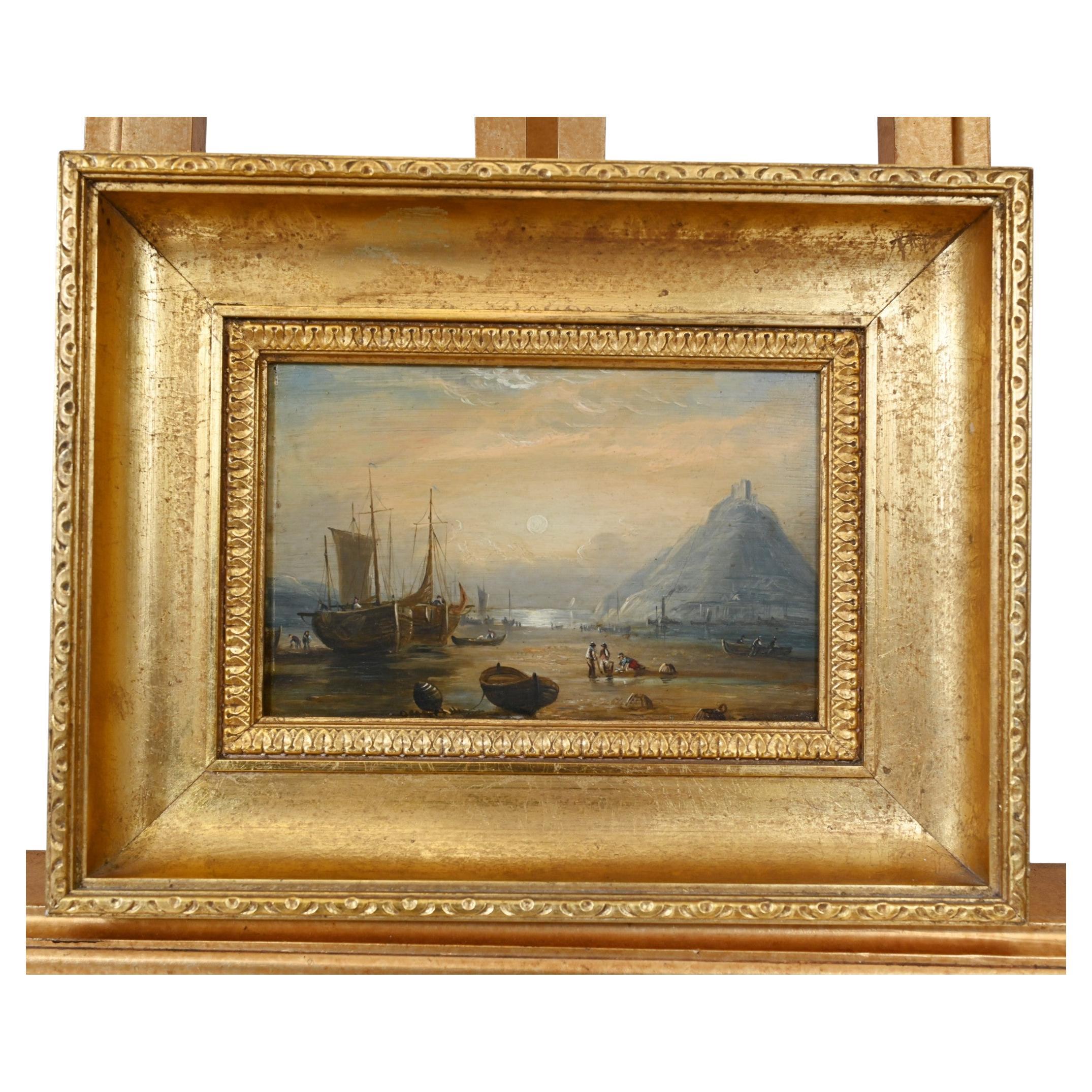 Victorian Oil Painting Cornish Coastal Scene Maritime 1880
