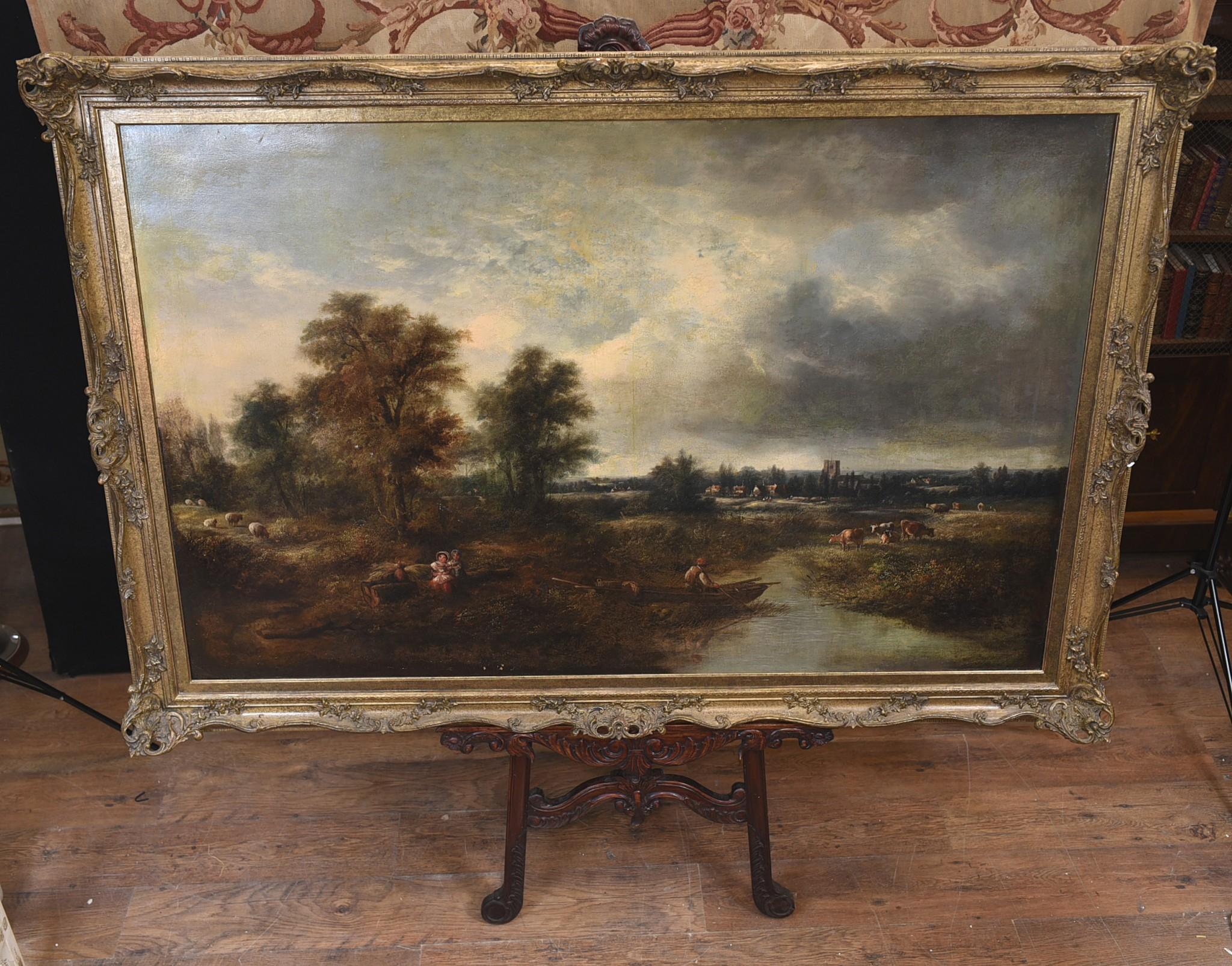 Pittura a olio vittoriana Inglese Norfolk Paesaggio Rustico Circa 1860 Arcadia in vendita 10