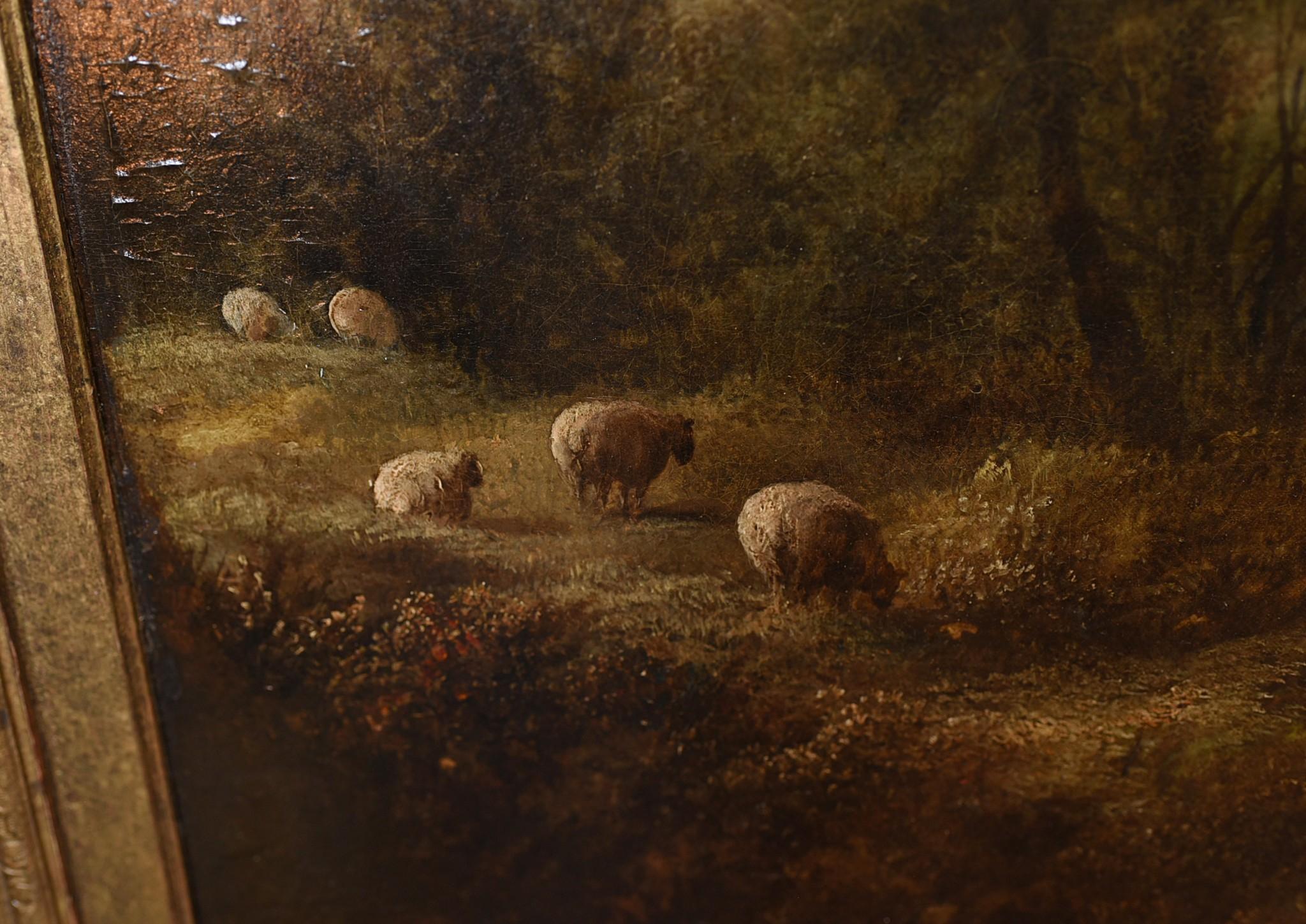 Pittura a olio vittoriana Inglese Norfolk Paesaggio Rustico Circa 1860 Arcadia in vendita 11