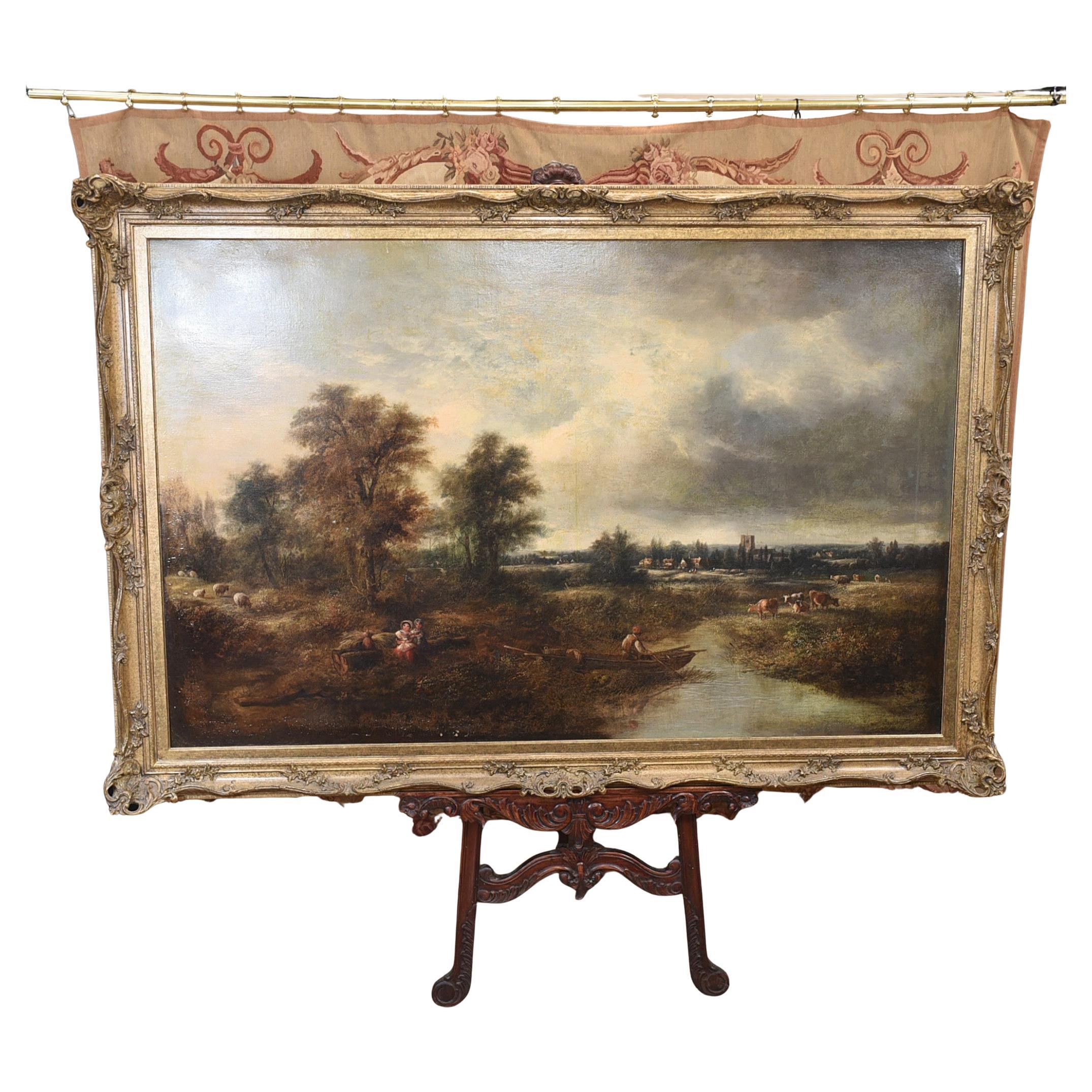 Victorian Oil Painting English Norfolk Landscape Rustic Circa 1860 Arcadia