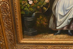 Victorian Oil Painting Gardening Lady Portrait Gilt Frame