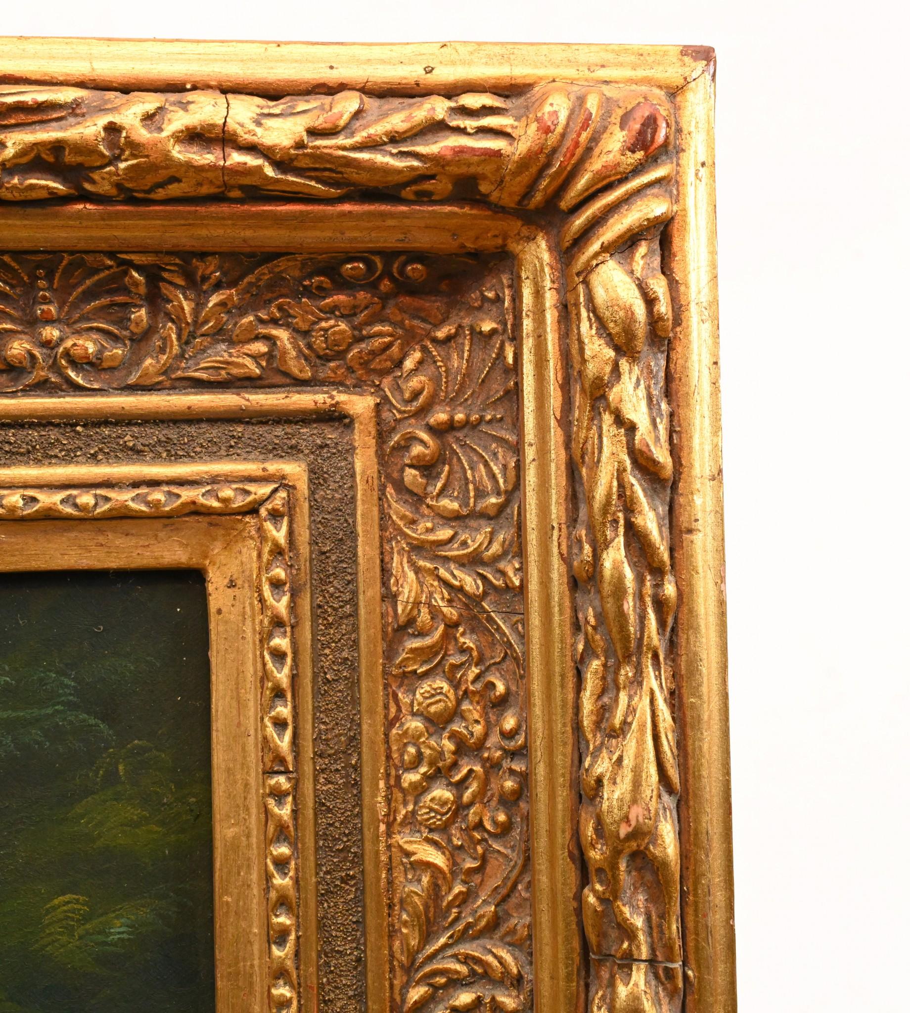 Pittura a olio vittoriana con ritratto di donna che fa giardinaggio con cornice dorata in vendita 2