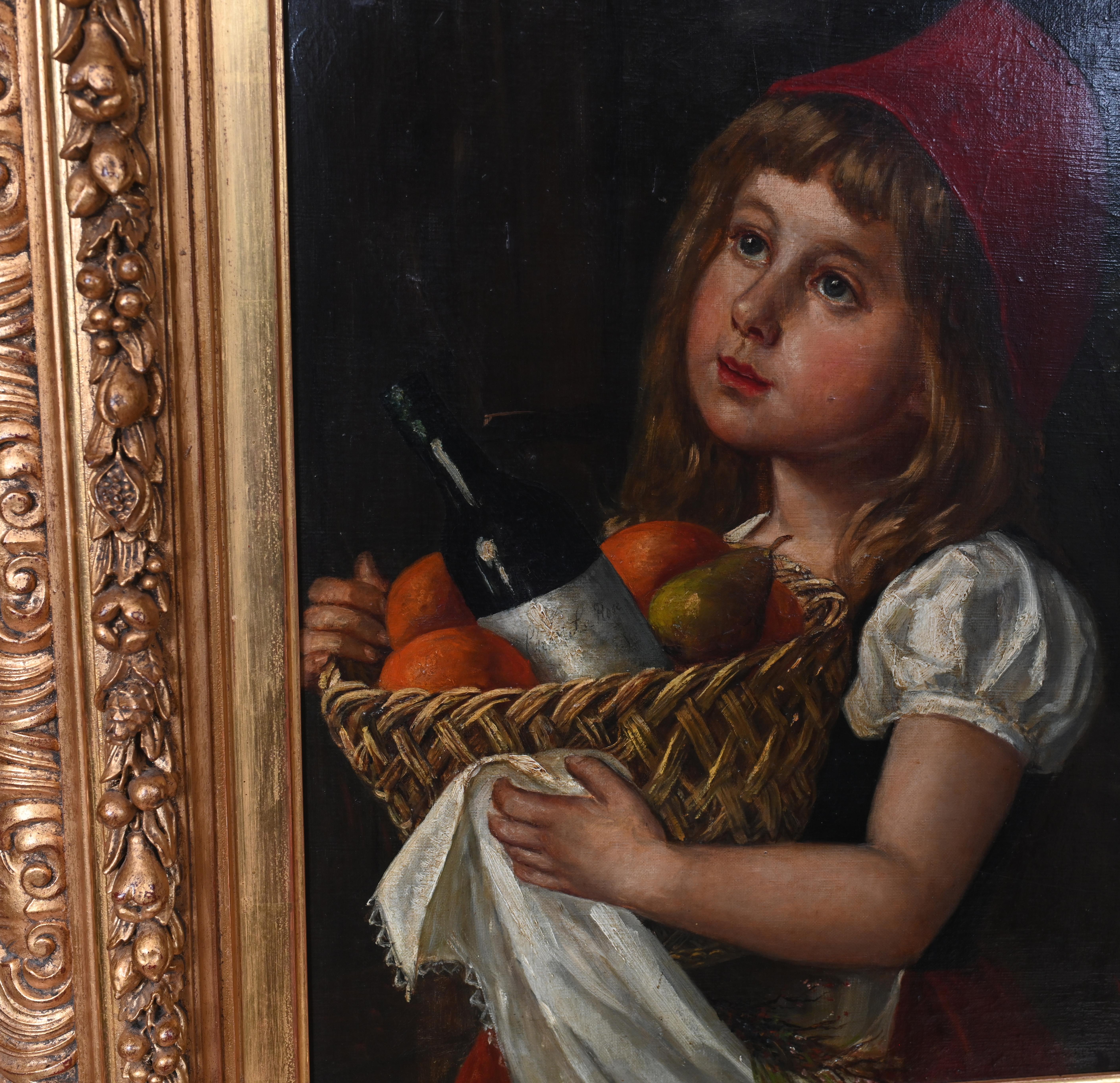 Late 19th Century Victorian Oil Painting Girl Red Hat WE Watkins For Sale